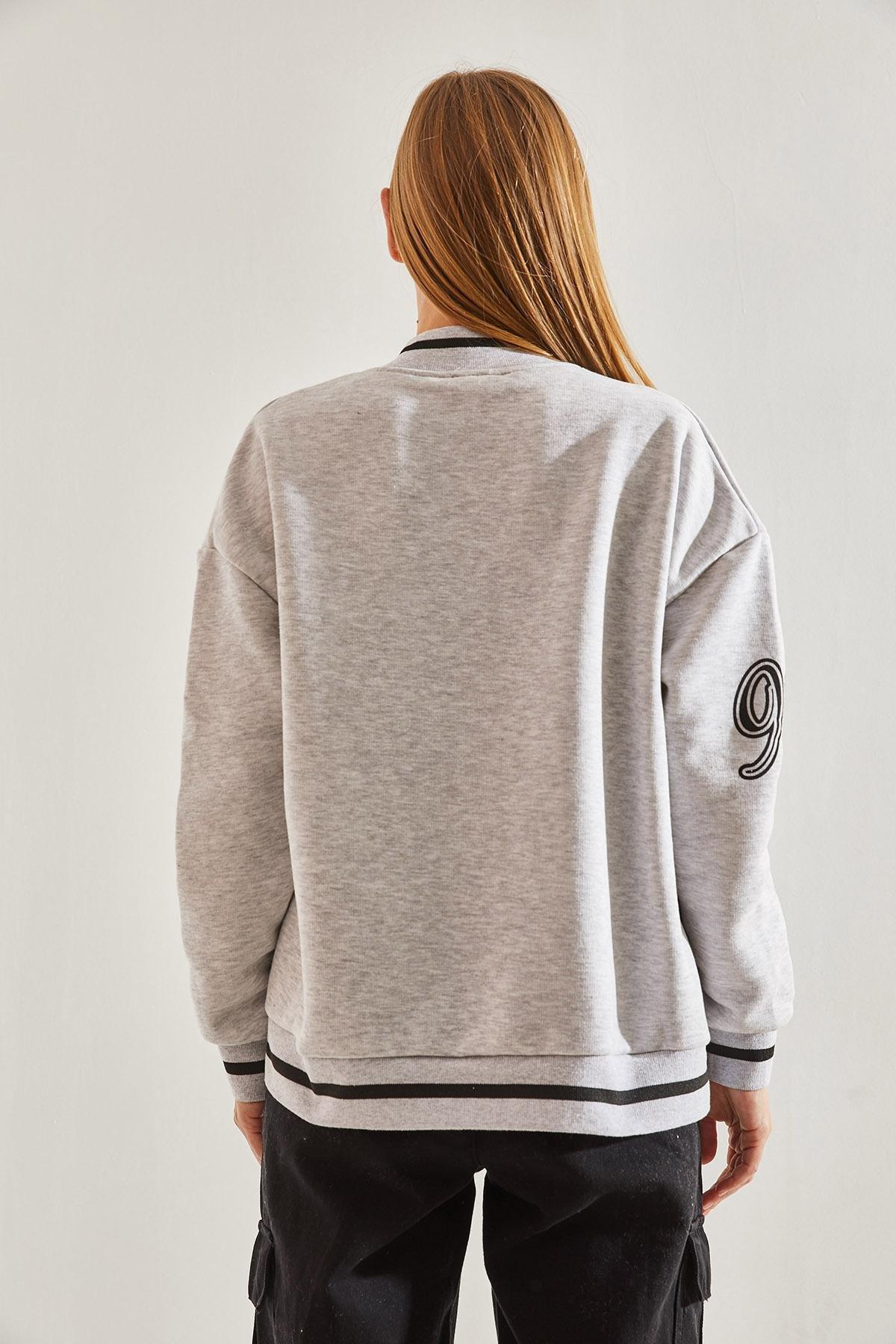 Grey Printed College Cardigan, C101_1653, large image number 1