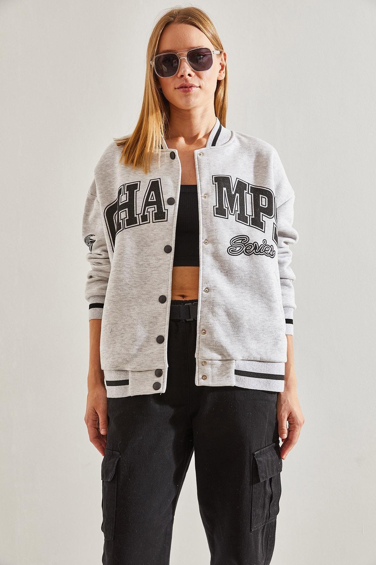 Grey Printed College Cardigan, C101_1653, large image number 2