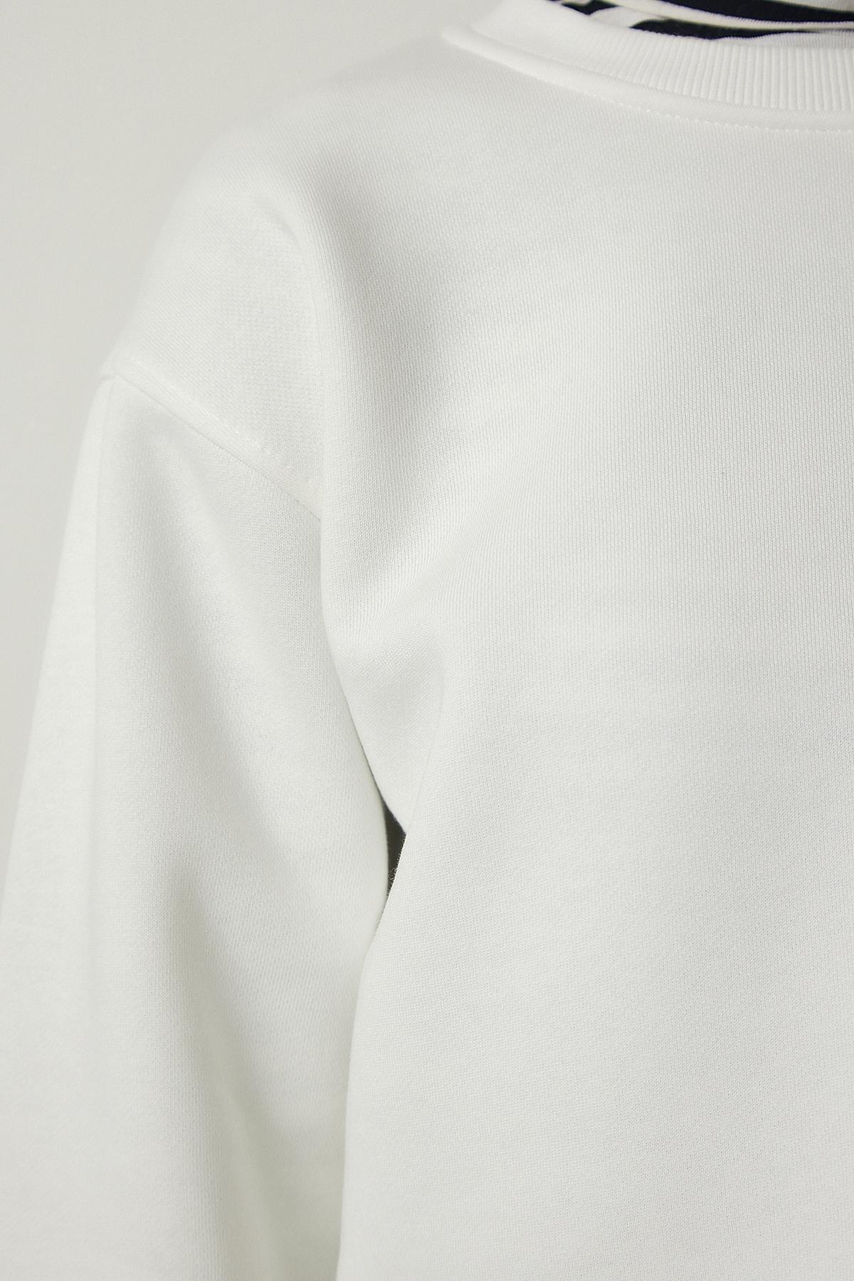 White Crew Neck Raised Crop Sweatshirt, White, large image number 3