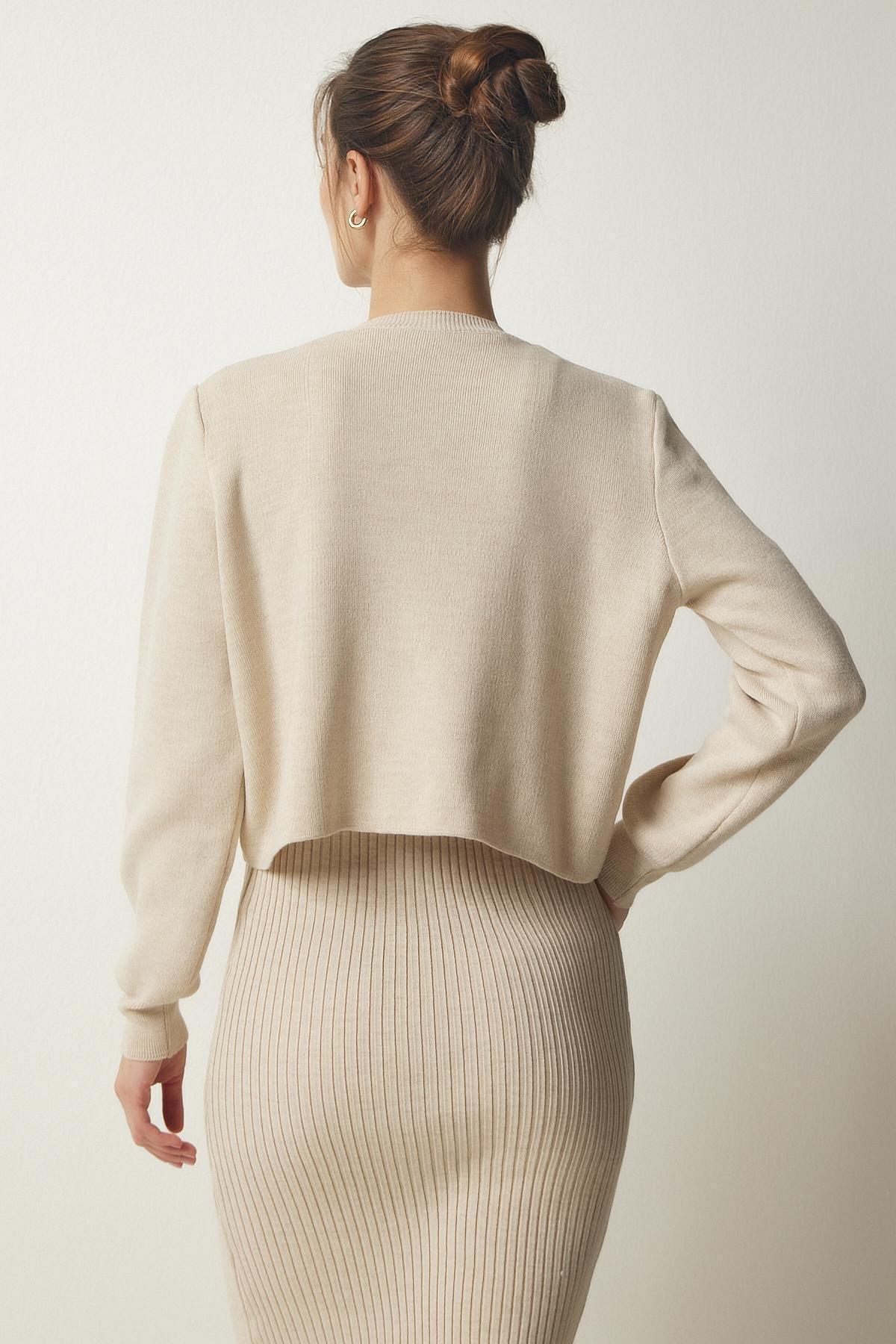 Cream Cardigan Dress Knitwear Set, Cream, large image number 3