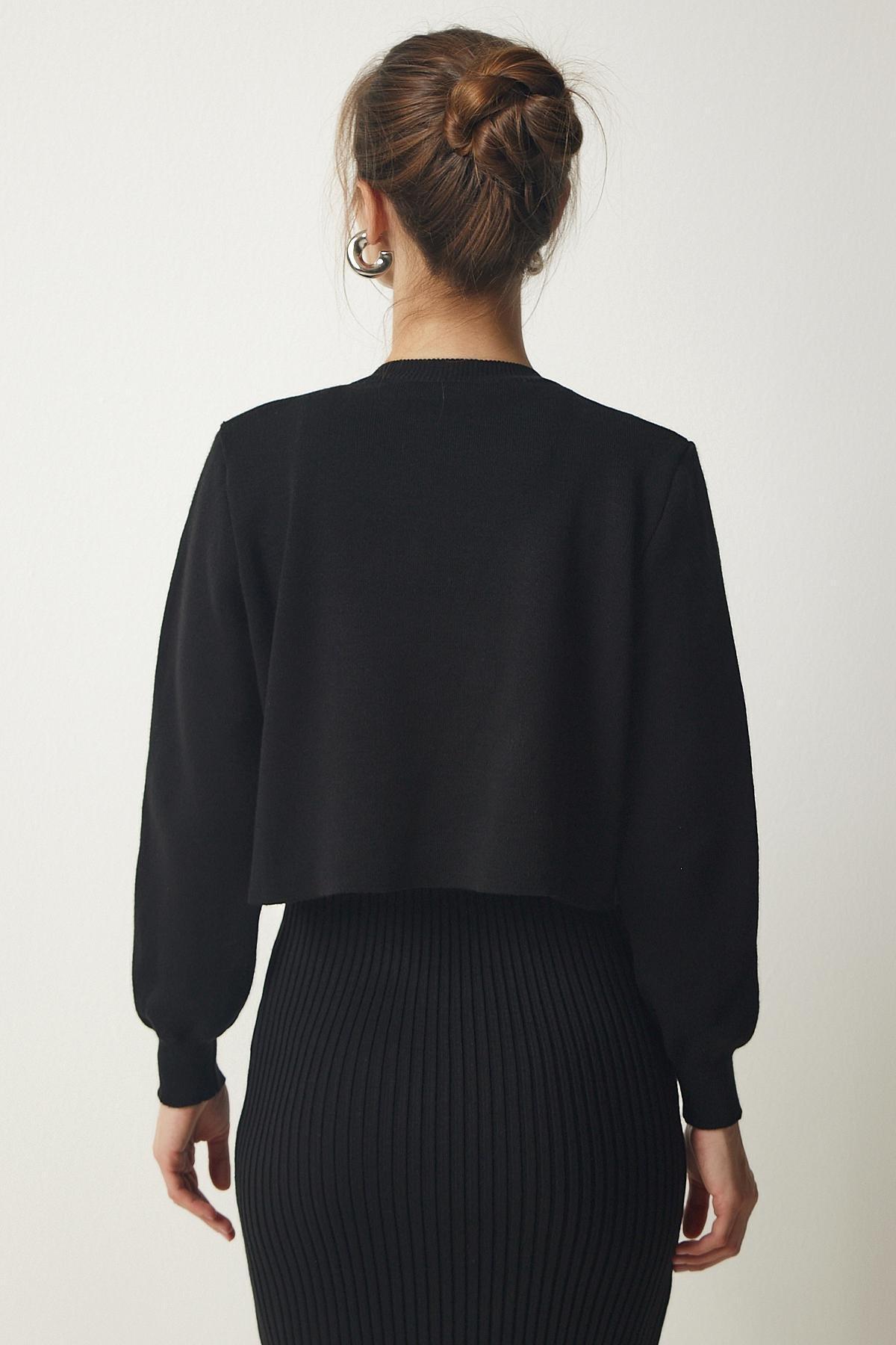 Black Cardigan Dress Knitwear Set, BLACK, large image number 4