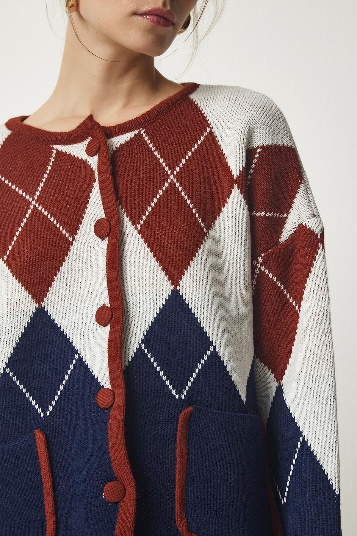 Navy Patterned Pocket Thick Cardigan, , large image number 3