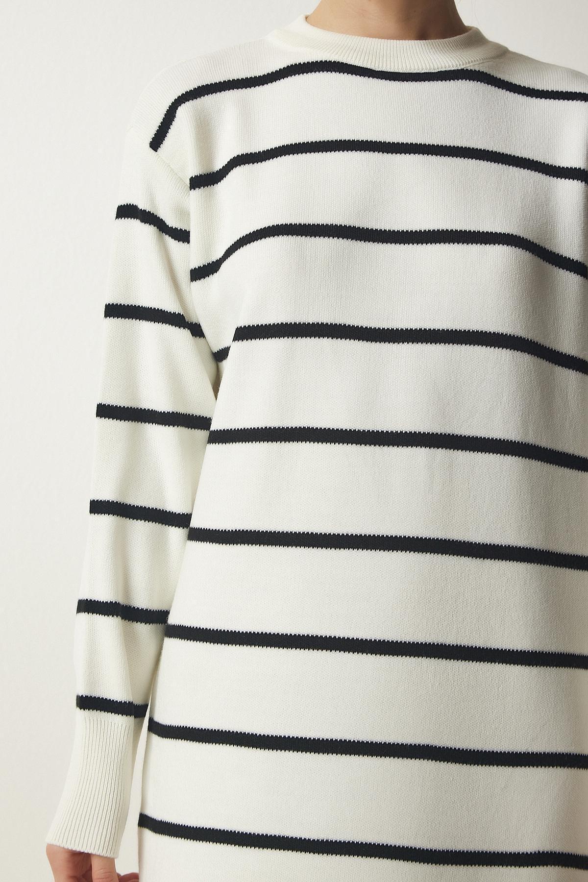 Ecru Striped Saran Knitwear Dress, , large image number 2