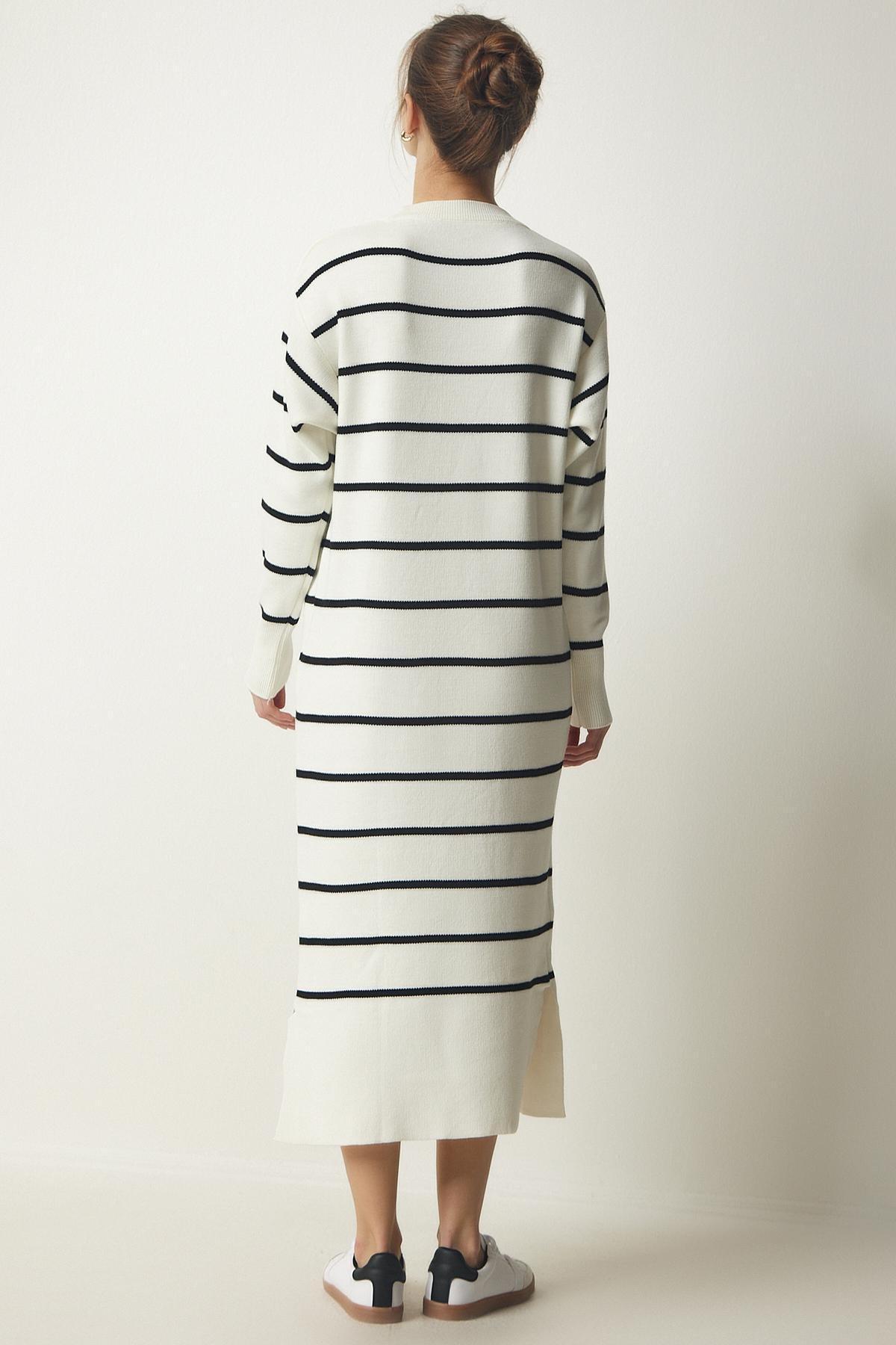 Ecru Striped Saran Knitwear Dress, , large image number 4