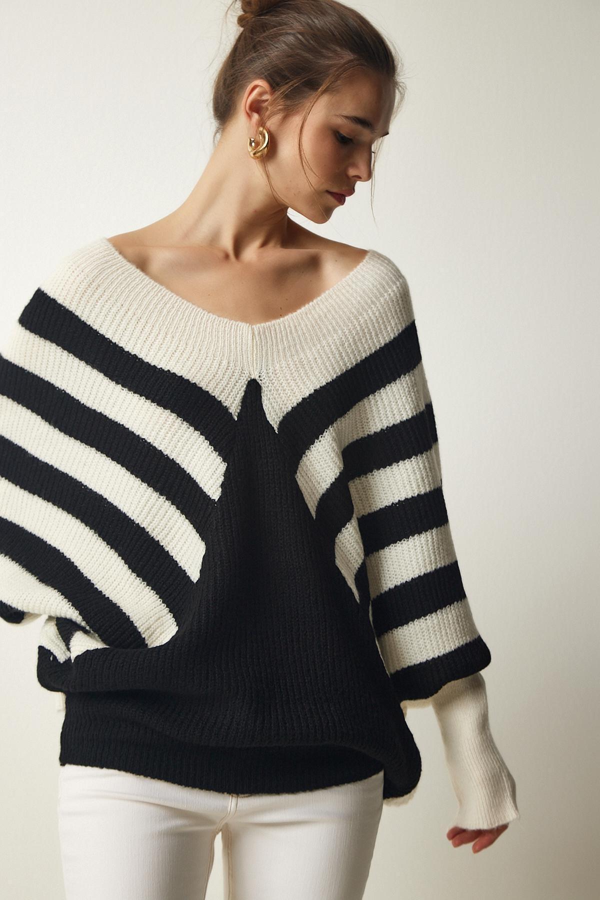 Multicolour Striped Bat Sleeve Sweater, , large image number 0