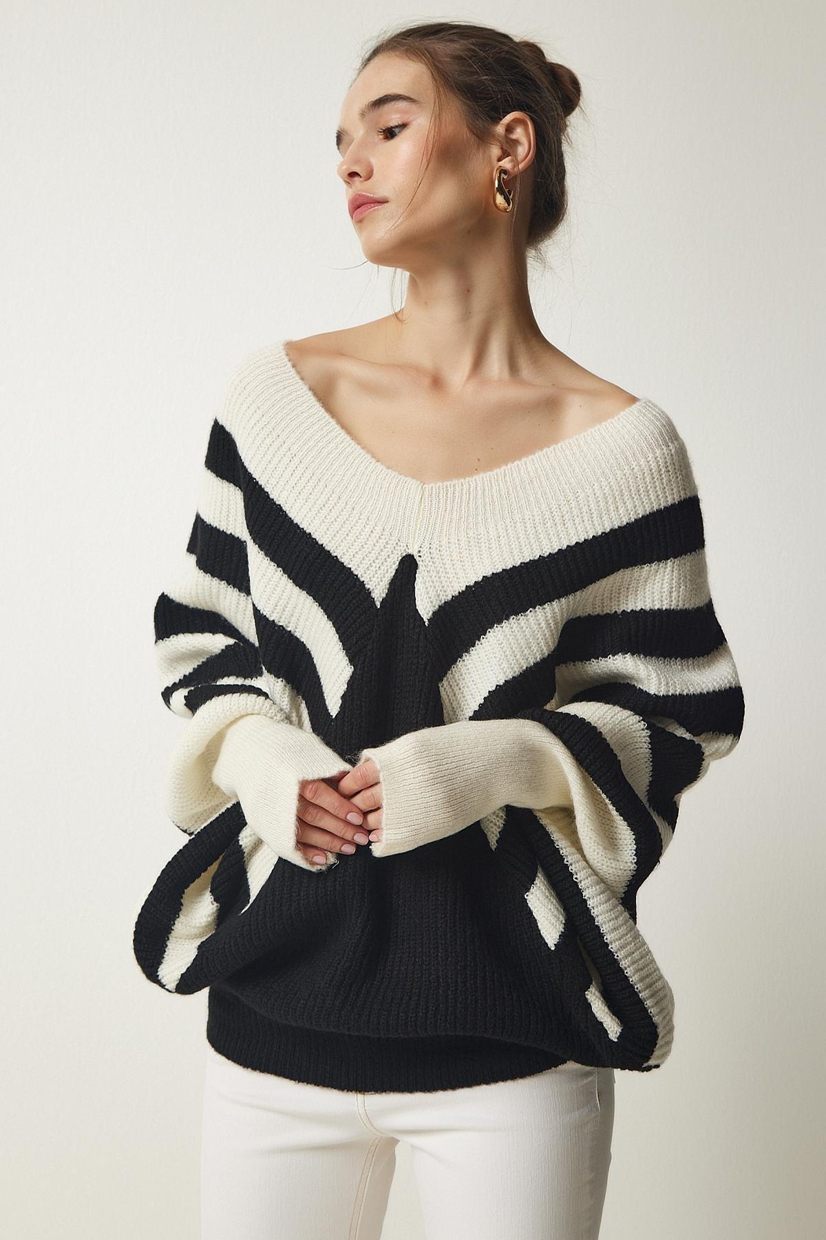 Multicolour Striped Bat Sleeve Sweater, , large image number 1