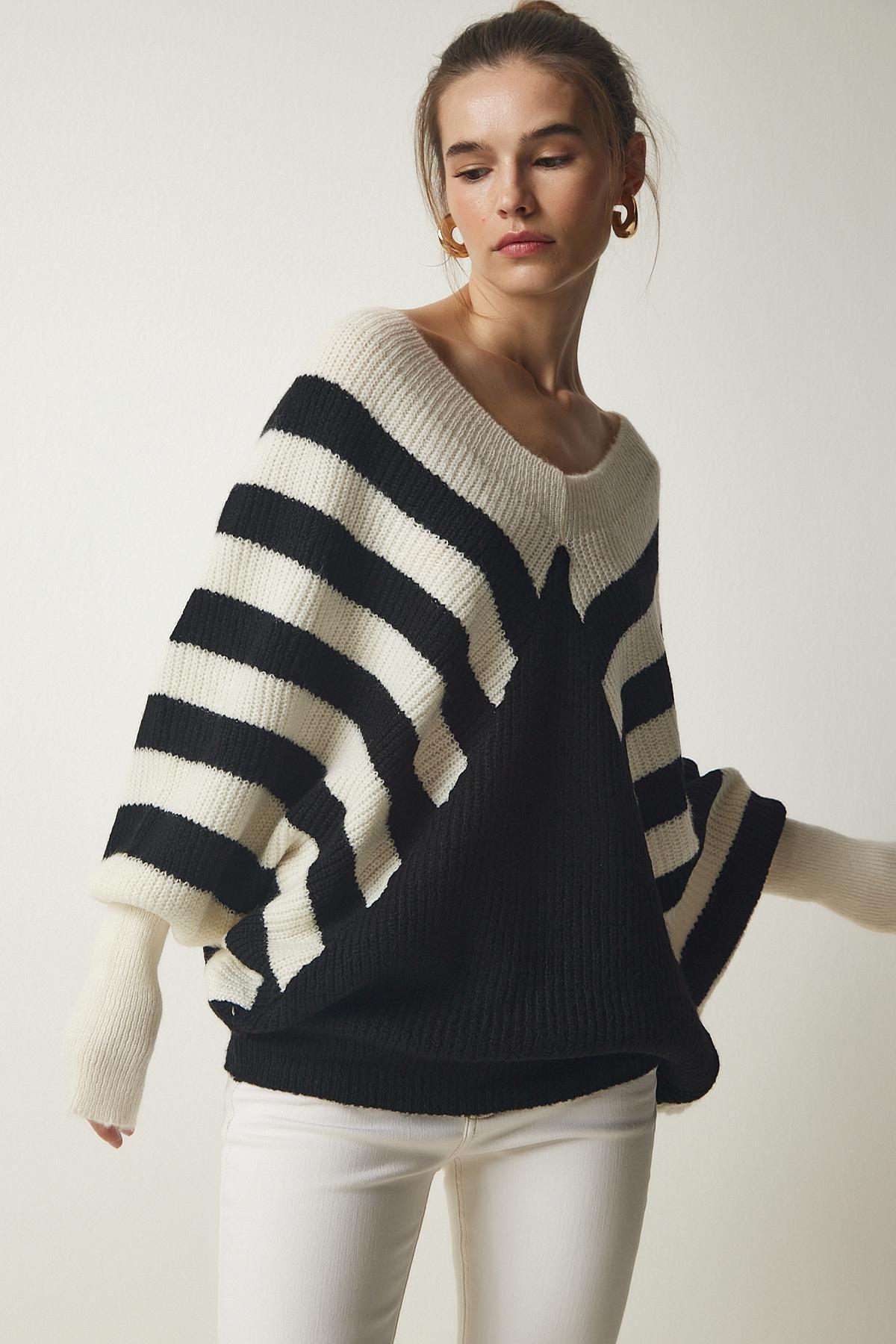 Multicolour Striped Bat Sleeve Sweater, , large image number 2