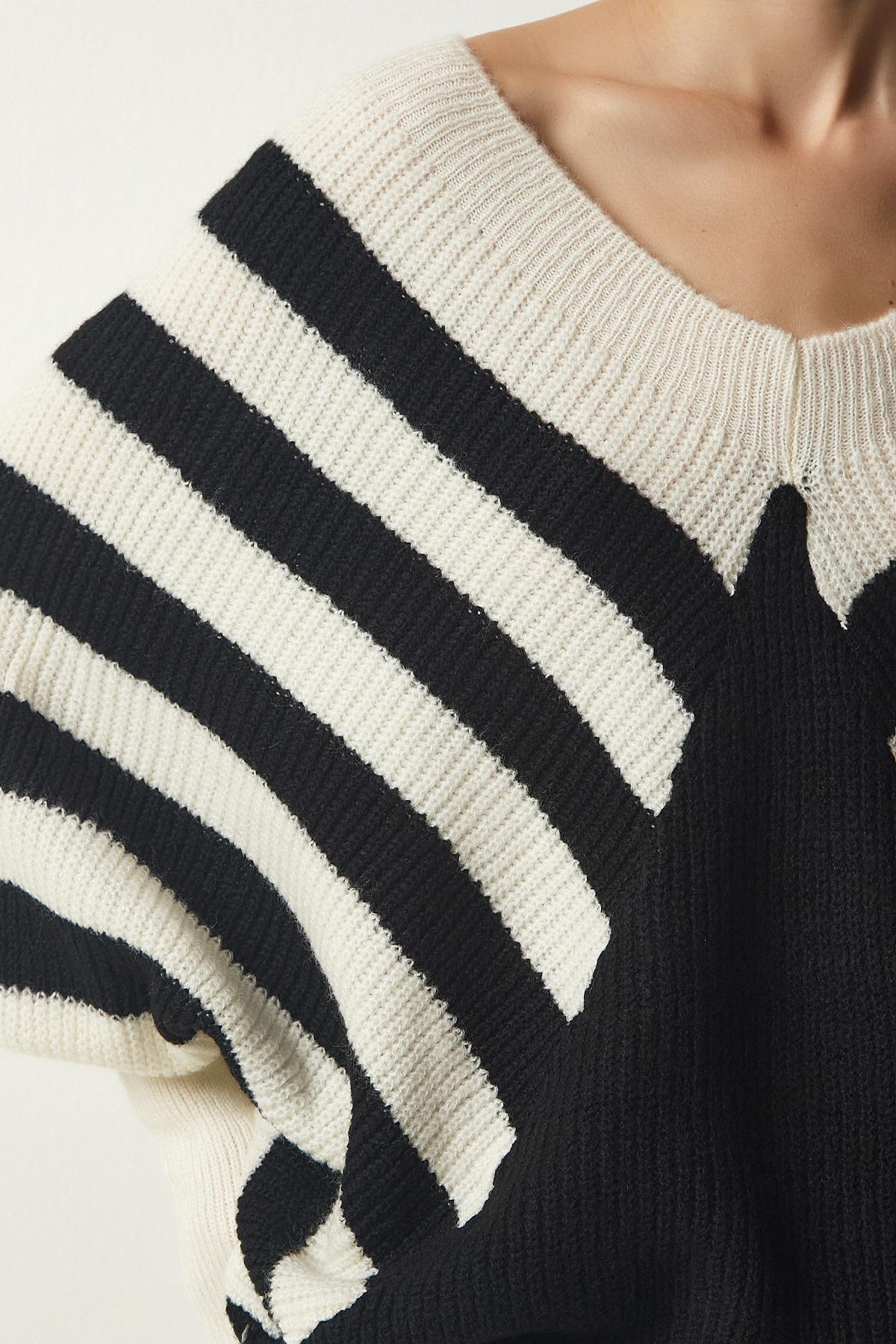 Multicolour Striped Bat Sleeve Sweater, , large image number 3