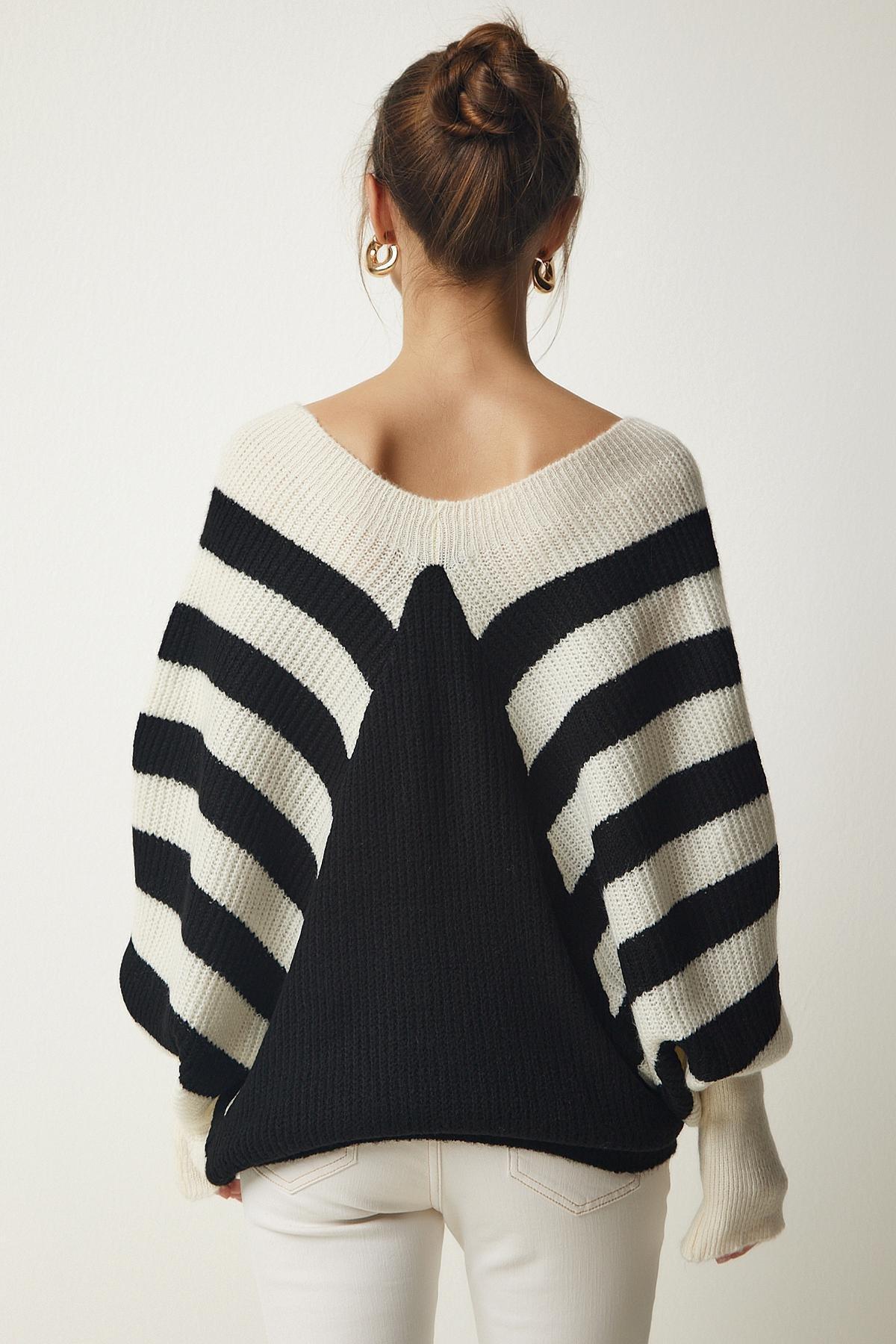Multicolour Striped Bat Sleeve Sweater, , large image number 4