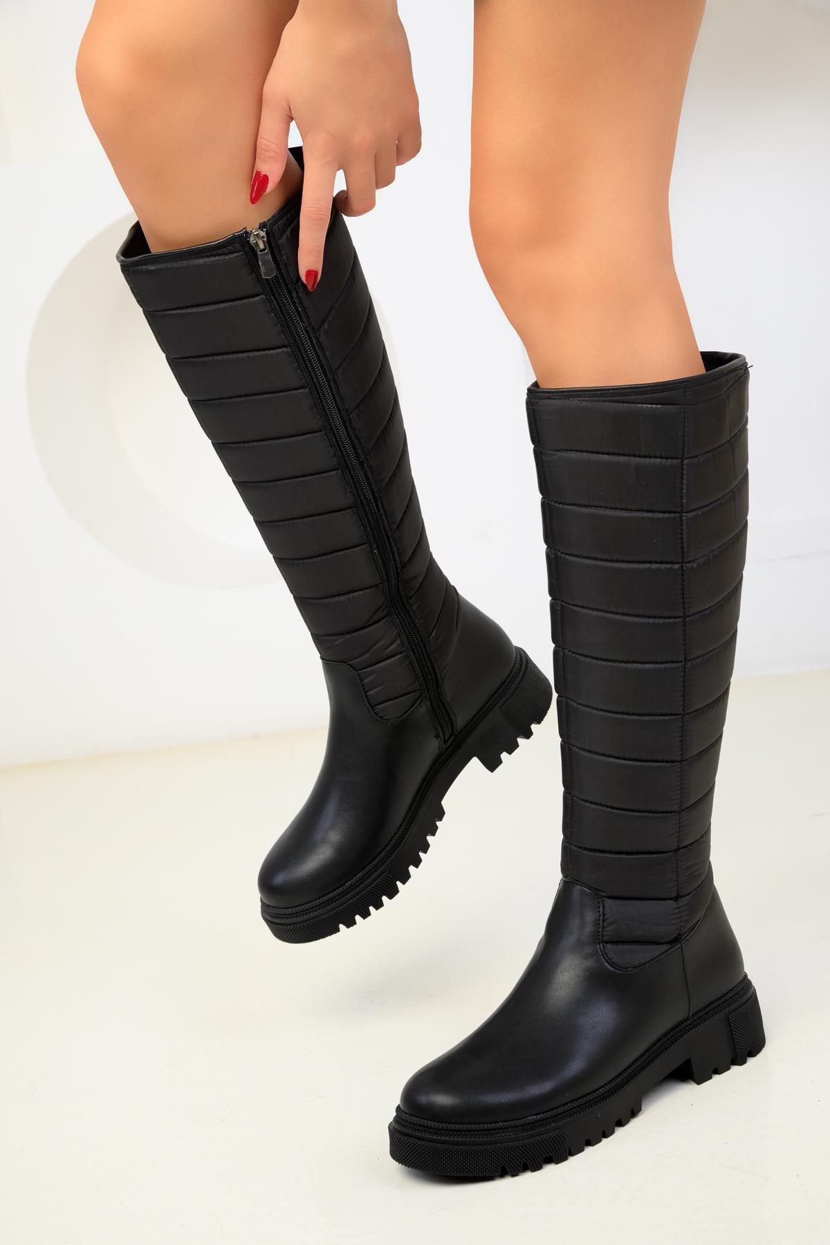 Black Knee-High Boots, BLACK, large image number 1