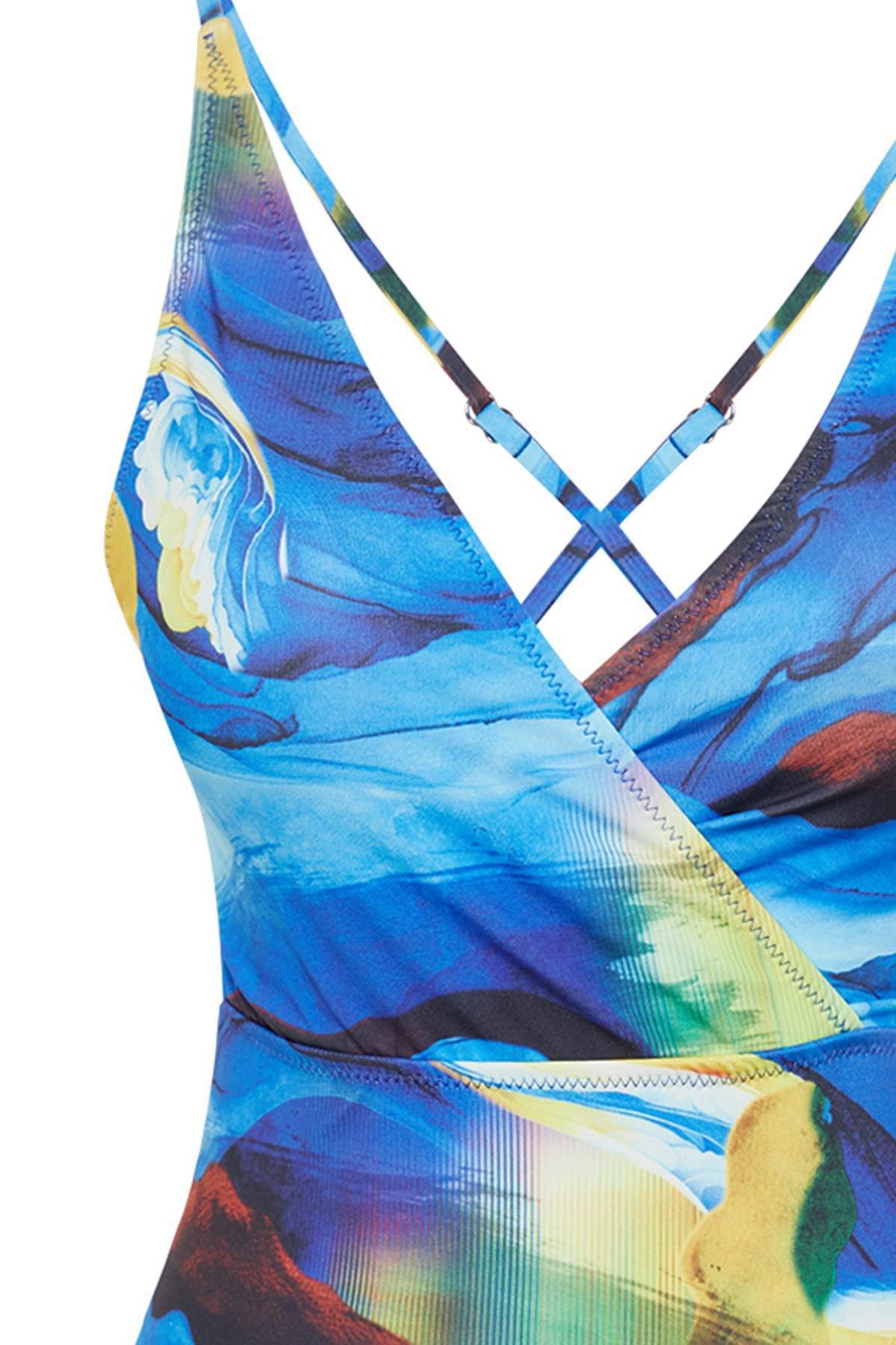 Multicolour Abstract Patterned Double Breasted Swimsuit, , large image number 5
