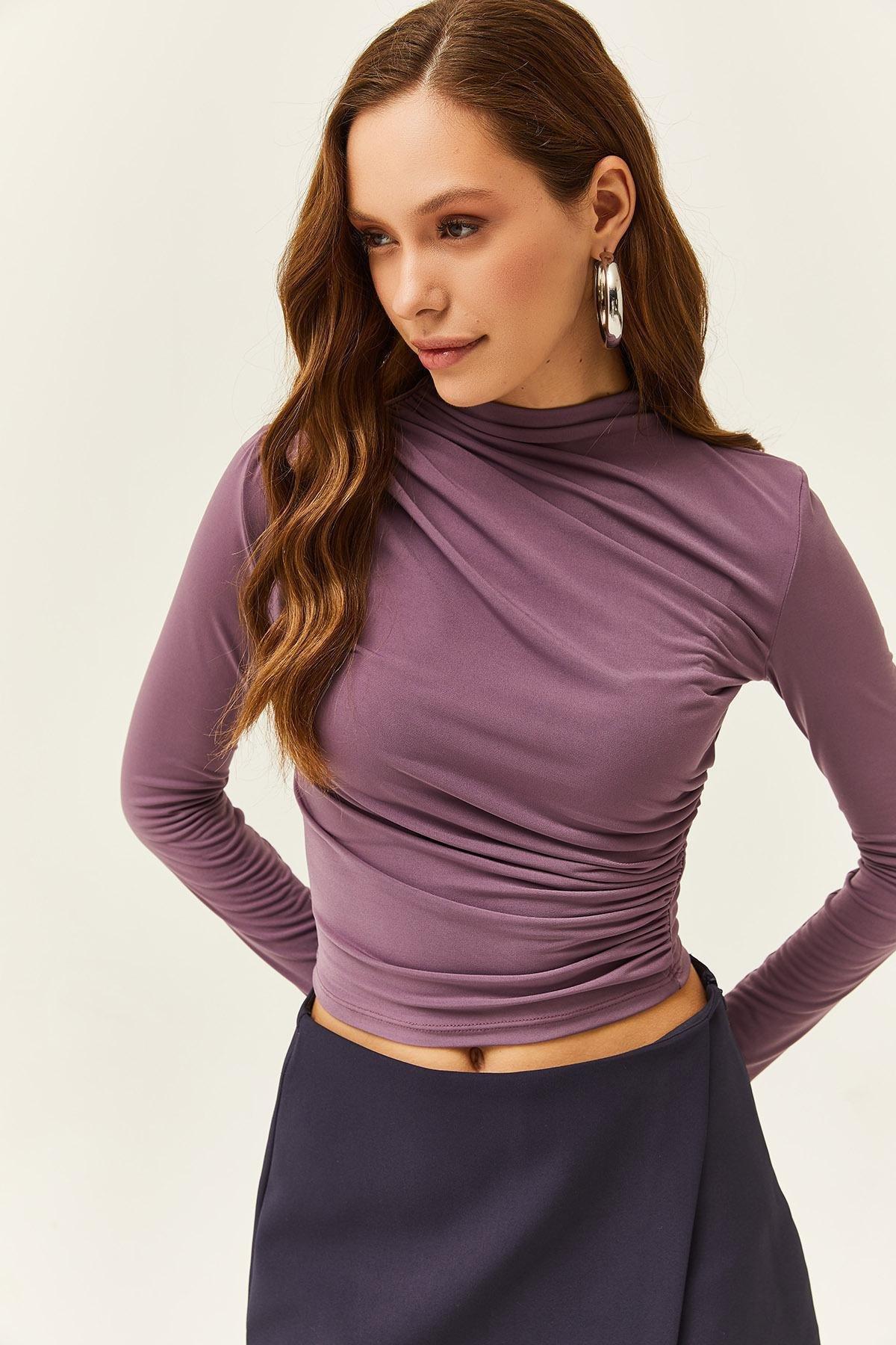 Purple High Neck Gathered Detailed Blouse, Pale pink, large image number 0