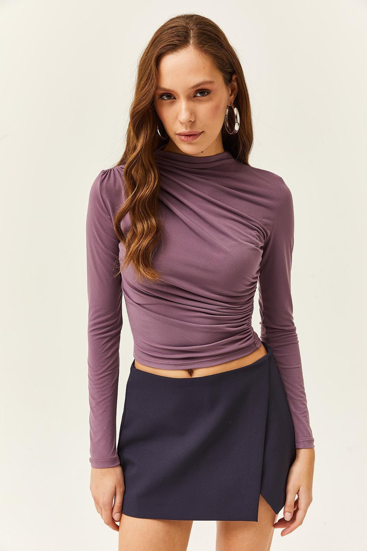 Purple High Neck Gathered Detailed Blouse, Pale pink, large image number 1