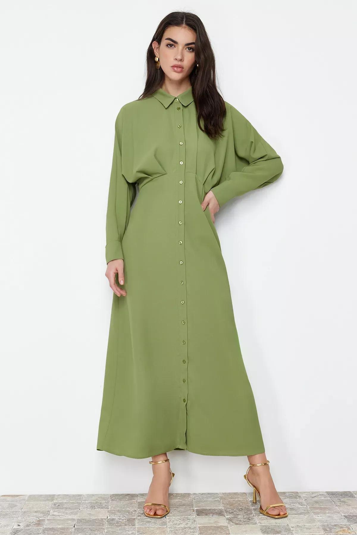 Khaki Detailed Woven Shirt Dress, Khaki, large image number 0