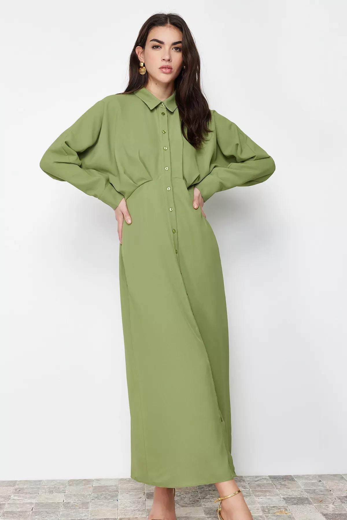 Khaki Detailed Woven Shirt Dress, Khaki, large image number 1