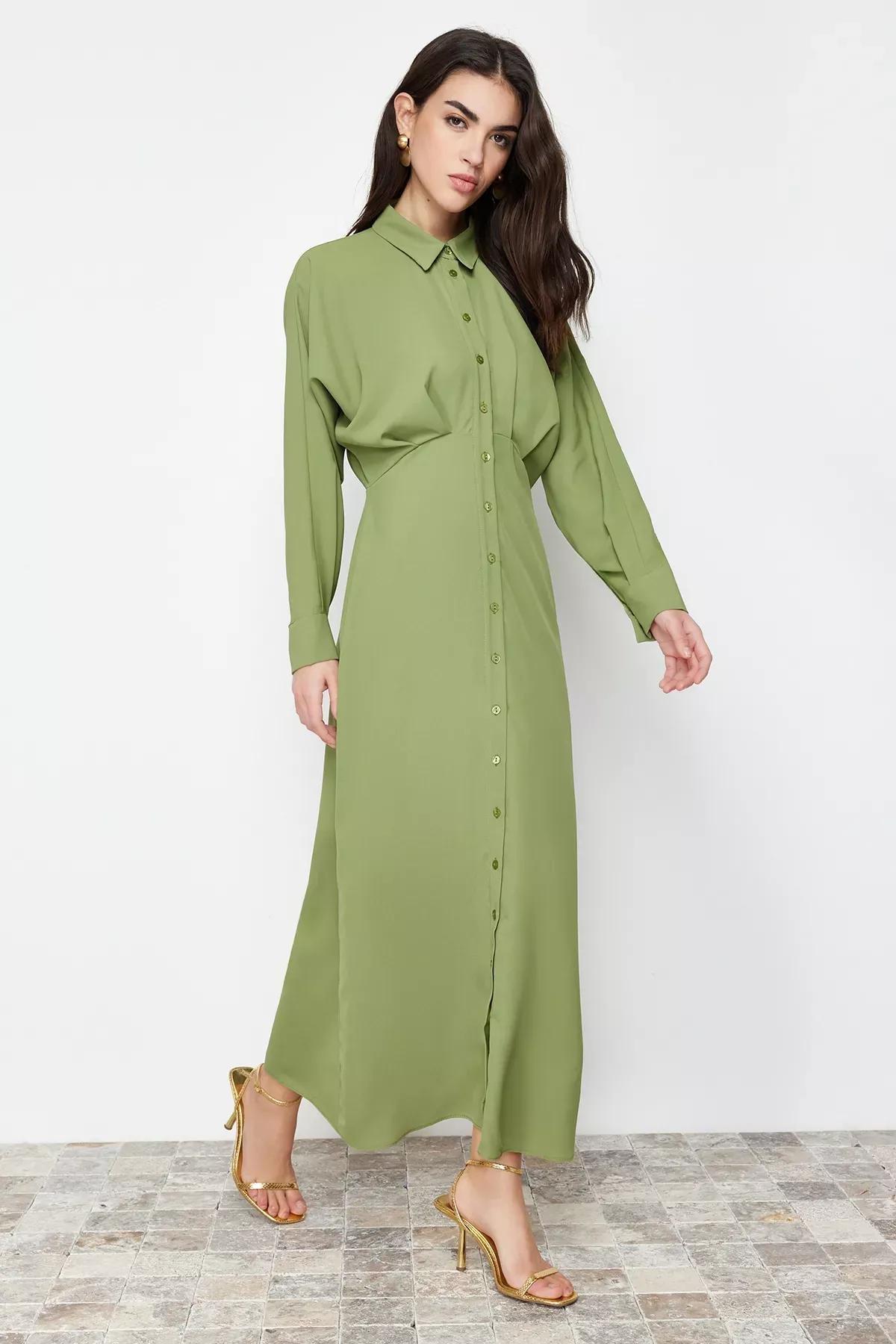 Khaki Detailed Woven Shirt Dress, Khaki, large image number 2