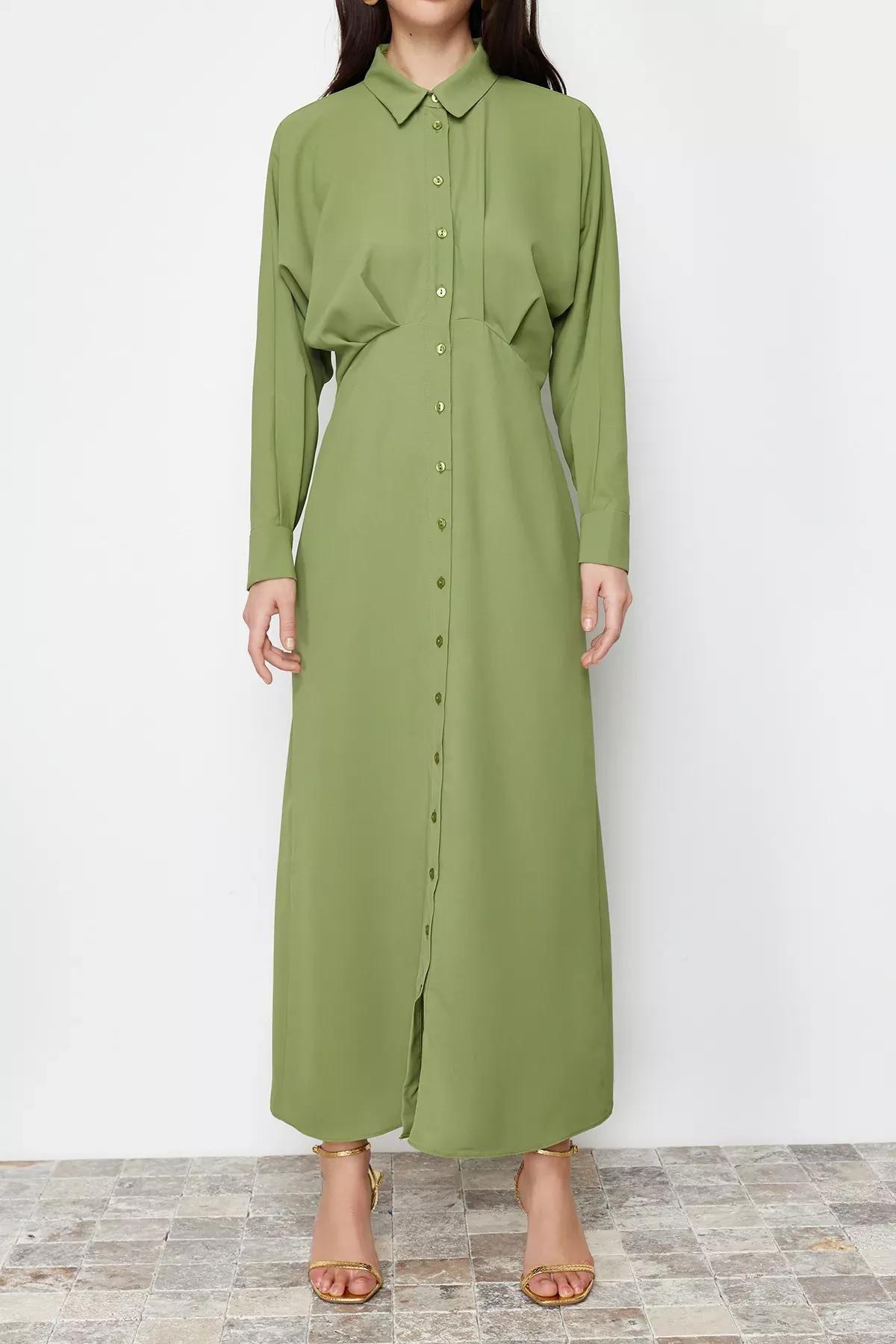 Khaki Detailed Woven Shirt Dress, Khaki, large image number 3