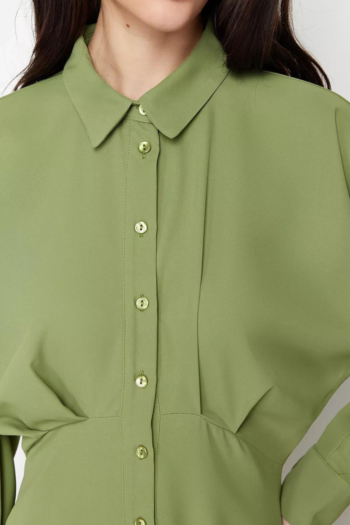 Khaki Detailed Woven Shirt Dress, Khaki, large image number 4