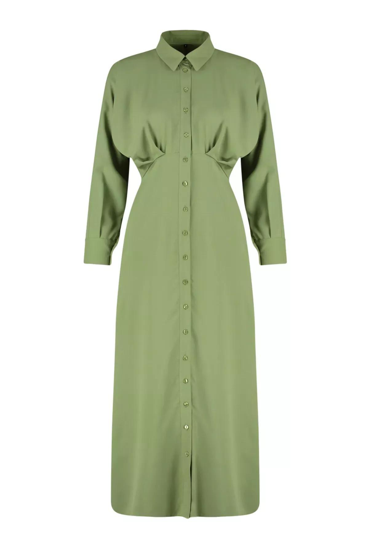 Khaki Detailed Woven Shirt Dress, Khaki, large image number 5