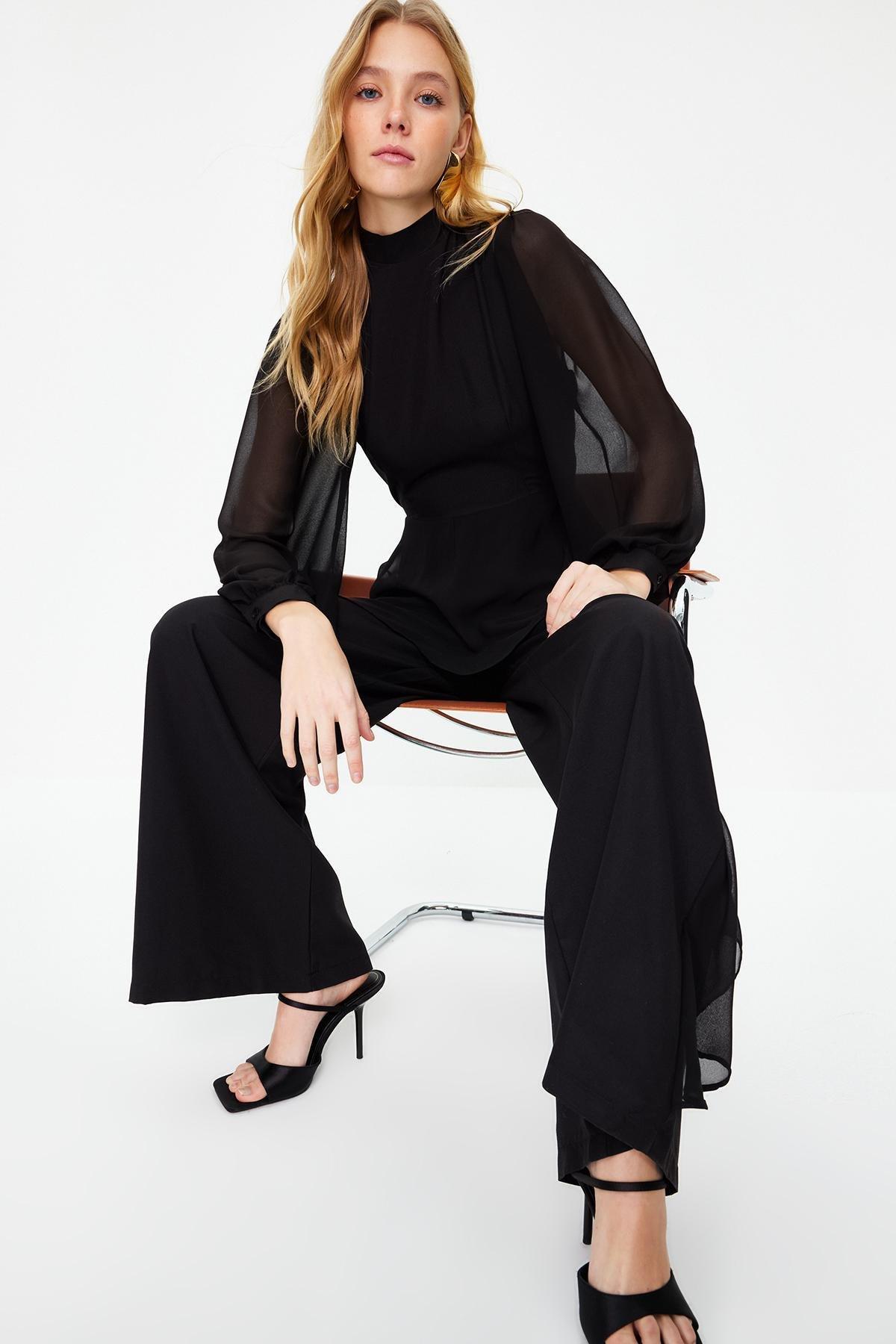 Black Chiffon Woven Jumpsuit, , large image number 1