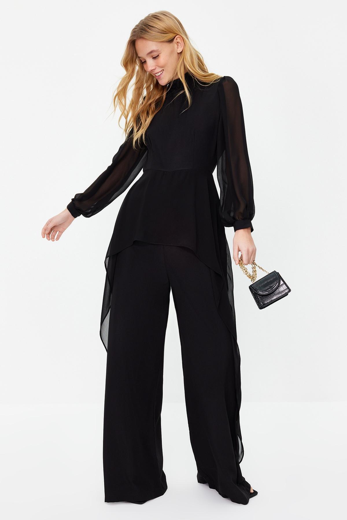 Black Chiffon Woven Jumpsuit, , large image number 2