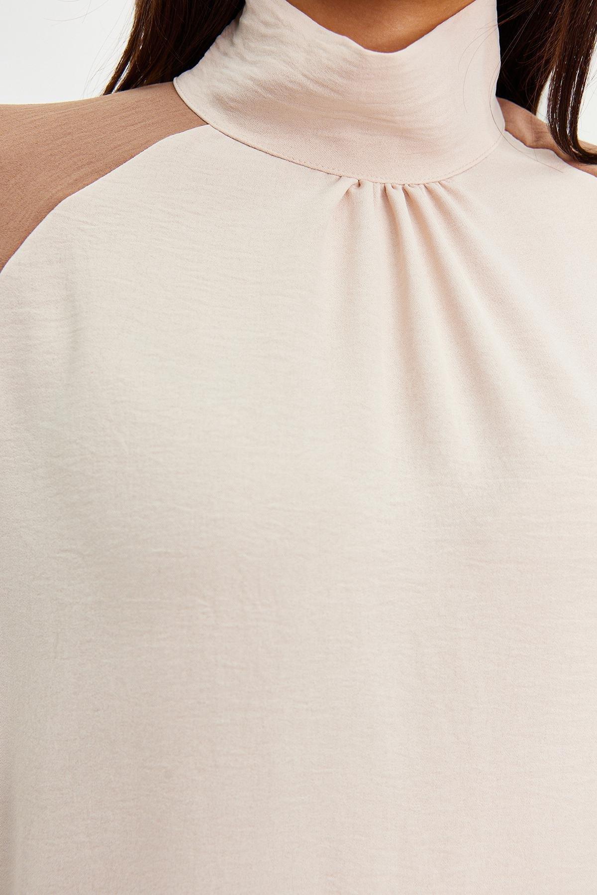 Cream Blocked Woven Kaftan Dress, , large image number 4