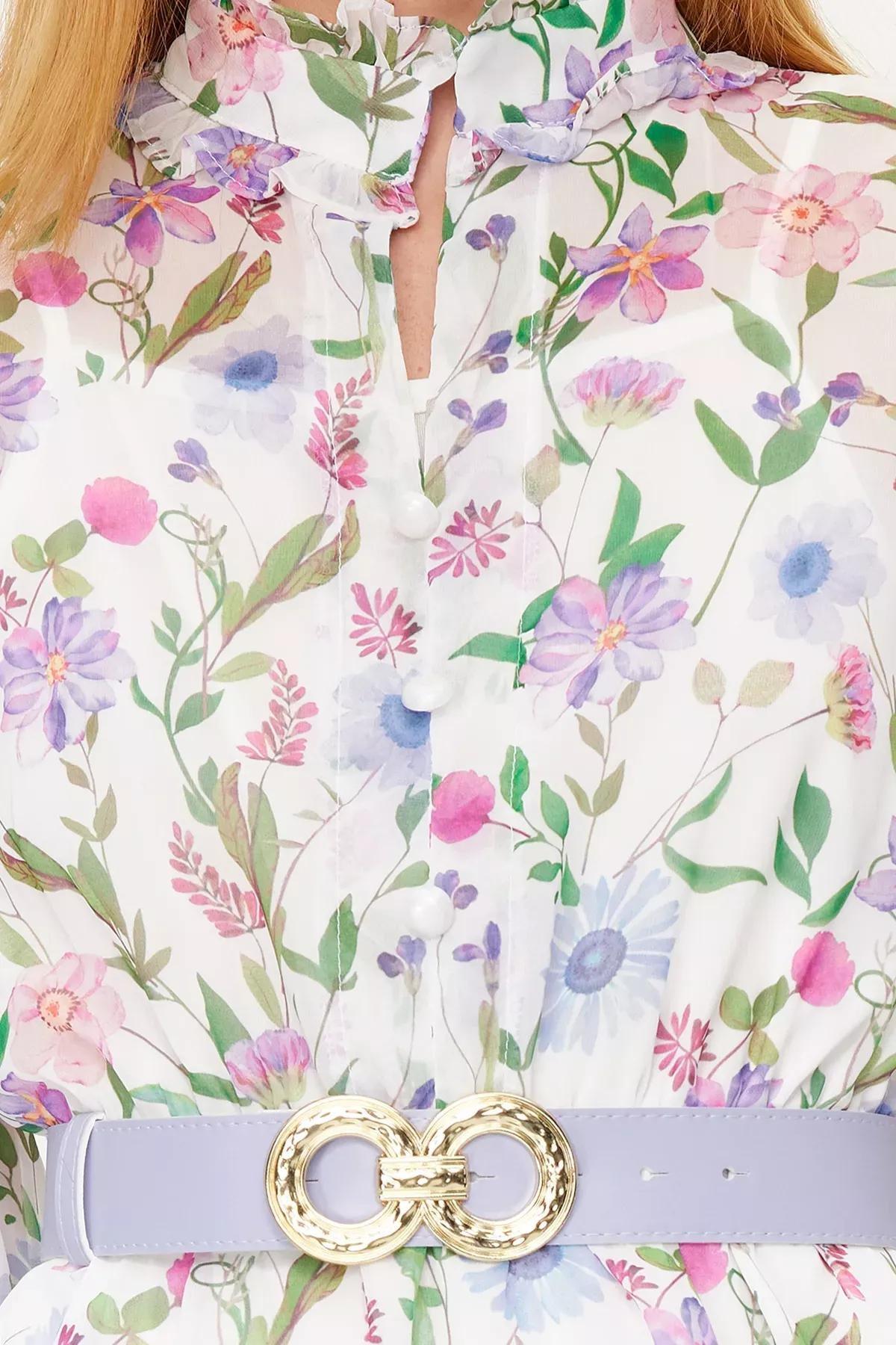 Multicolour Belt Skirt Layered Floral Dress, Blue, large image number 1