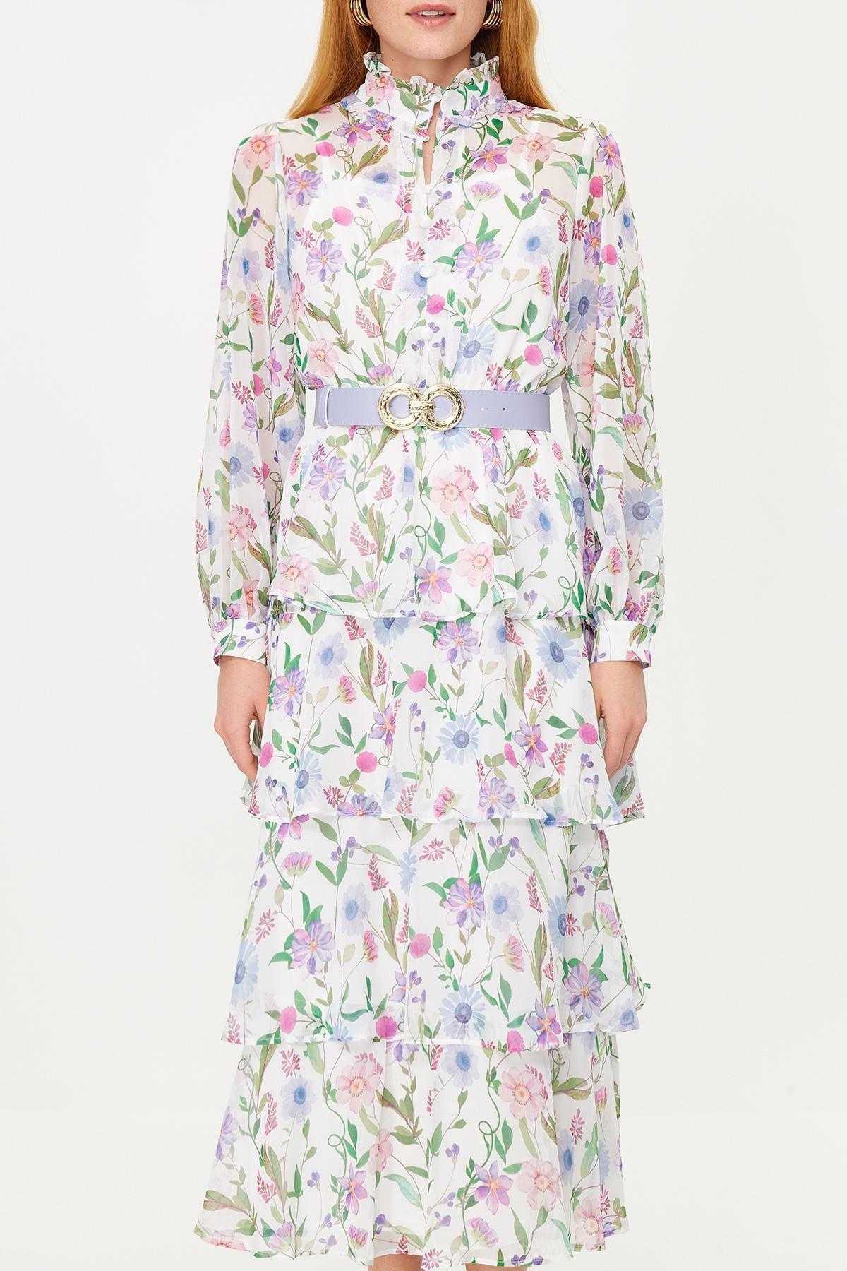 Multicolour Belt Skirt Layered Floral Dress, , large image number 2