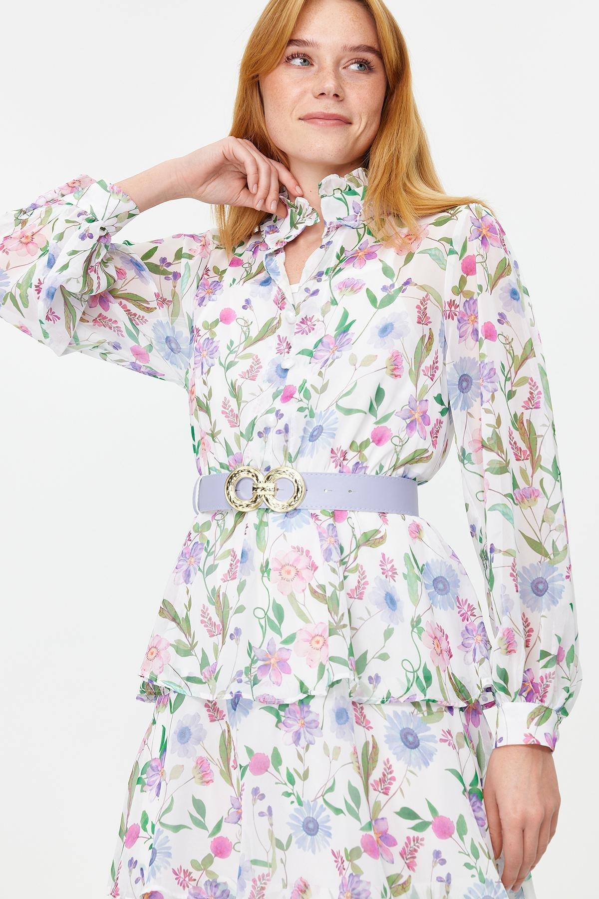 Multicolour Belt Skirt Layered Floral Dress, , large image number 3