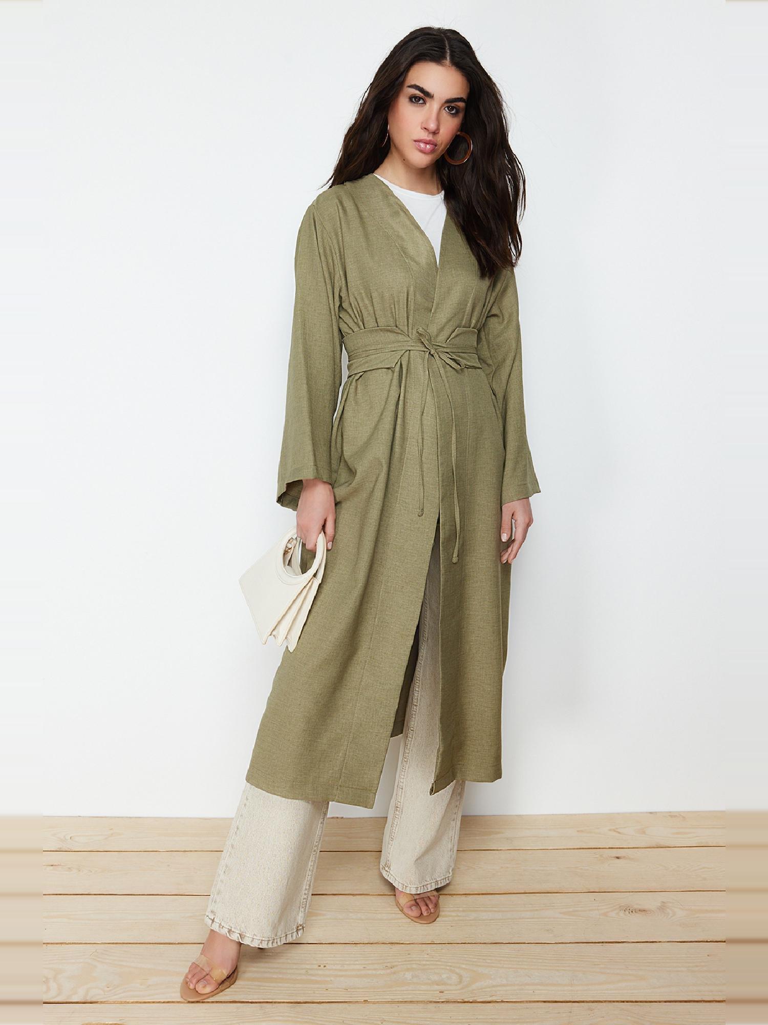 Green Waist Tie Detail Kimono, , large image number 0