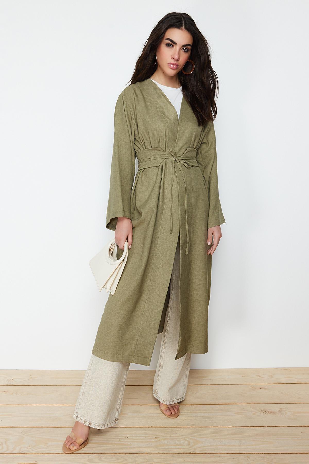Green Waist Tie Detail Kimono, , large image number 3