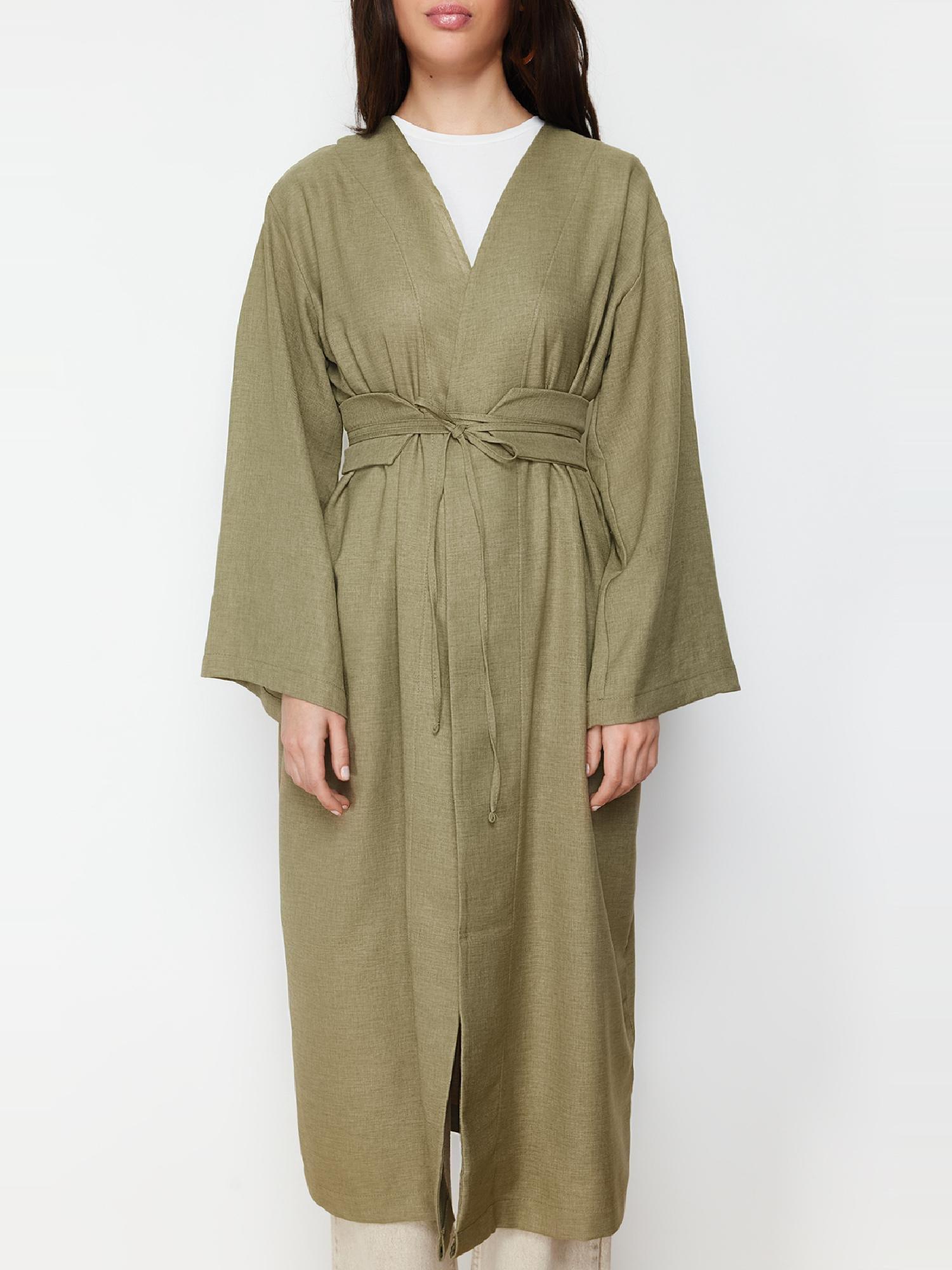 Green Waist Tie Detail Kimono, , large image number 7