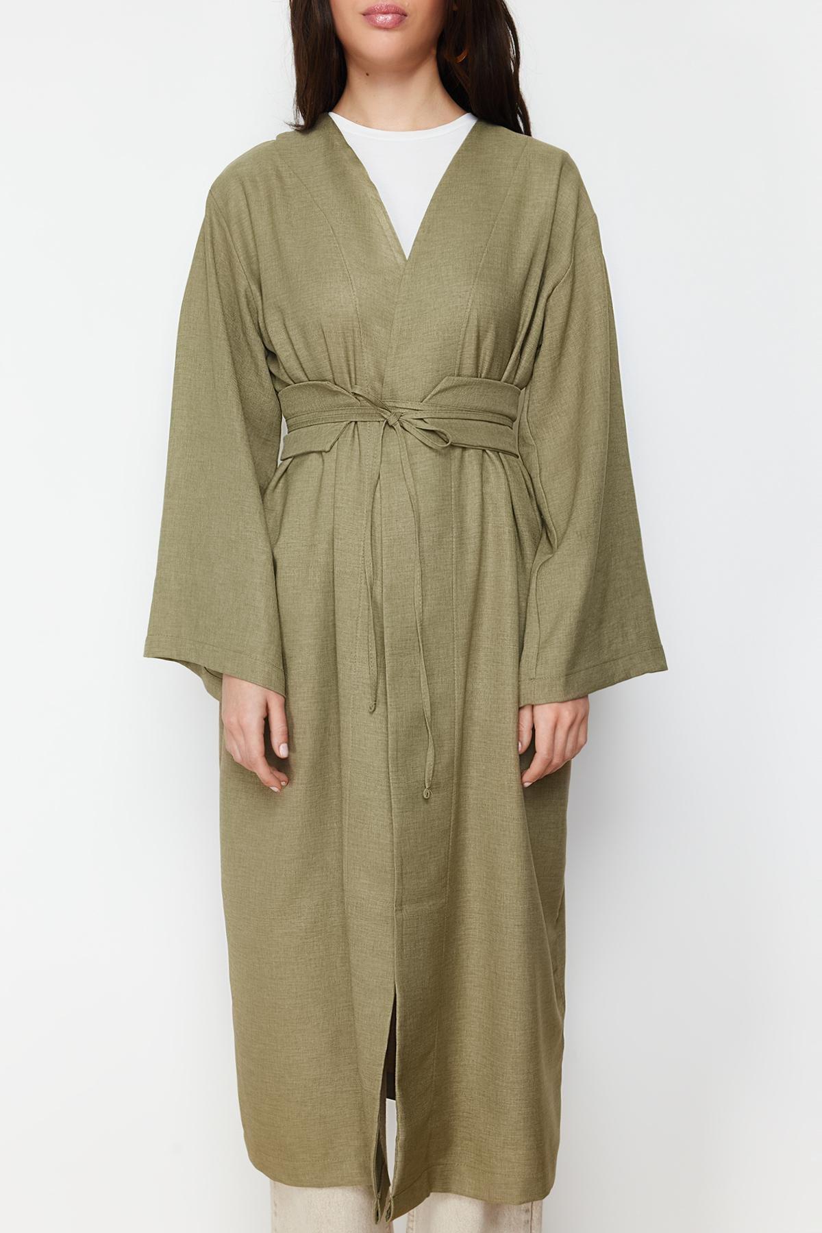Green Waist Tie Detail Kimono, , large image number 8