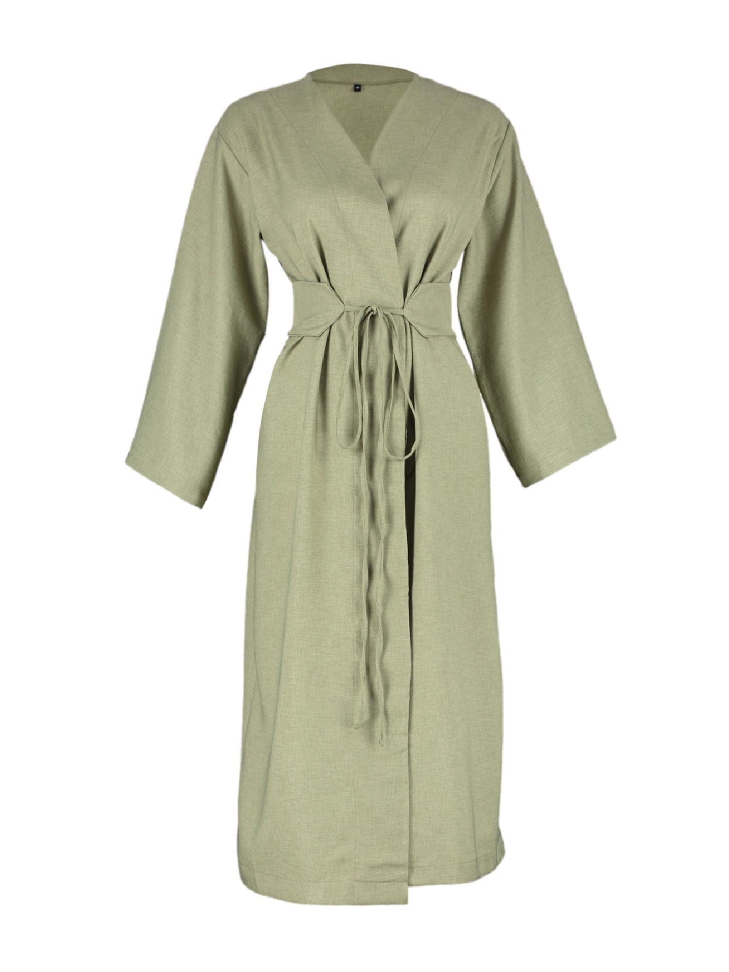 Green Waist Tie Detail Kimono, , large image number 10