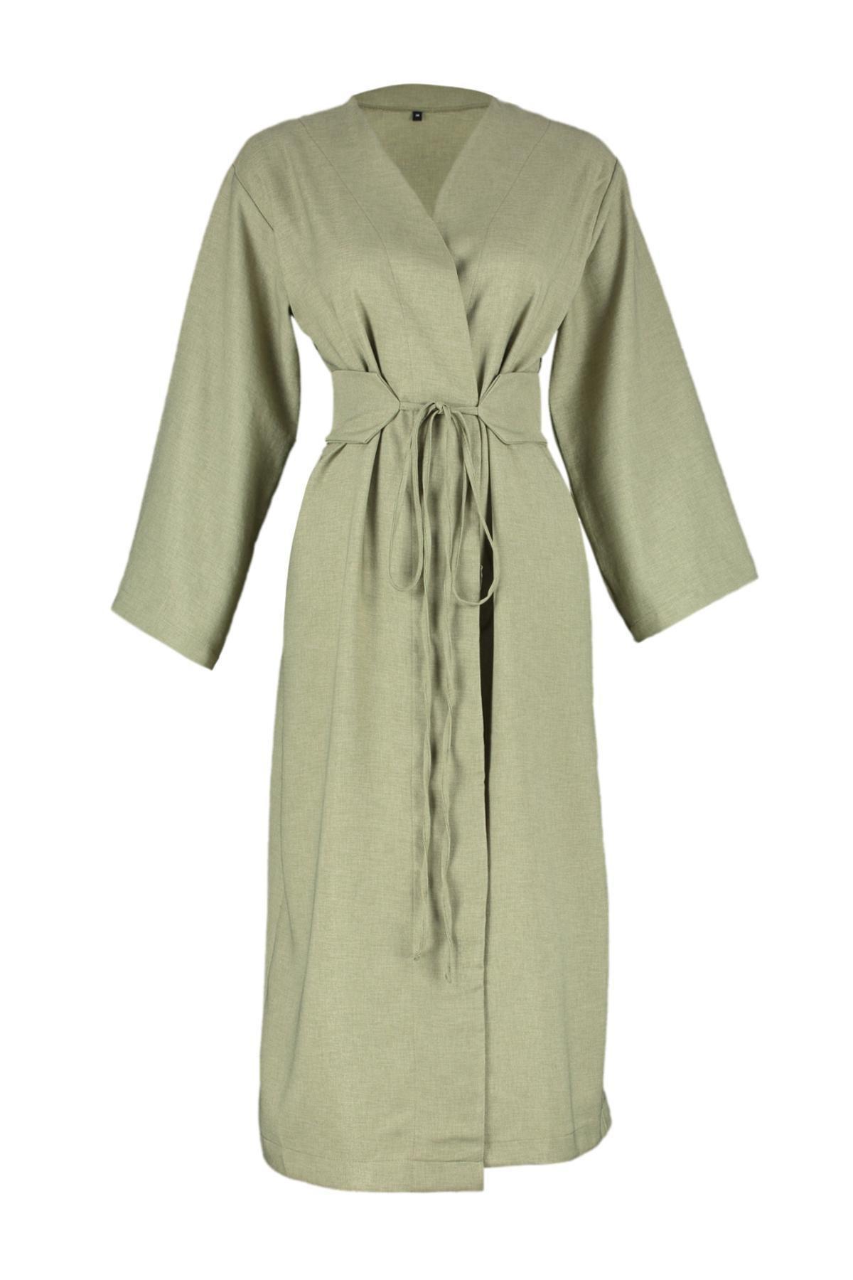Green Waist Tie Detail Kimono, , large image number 11