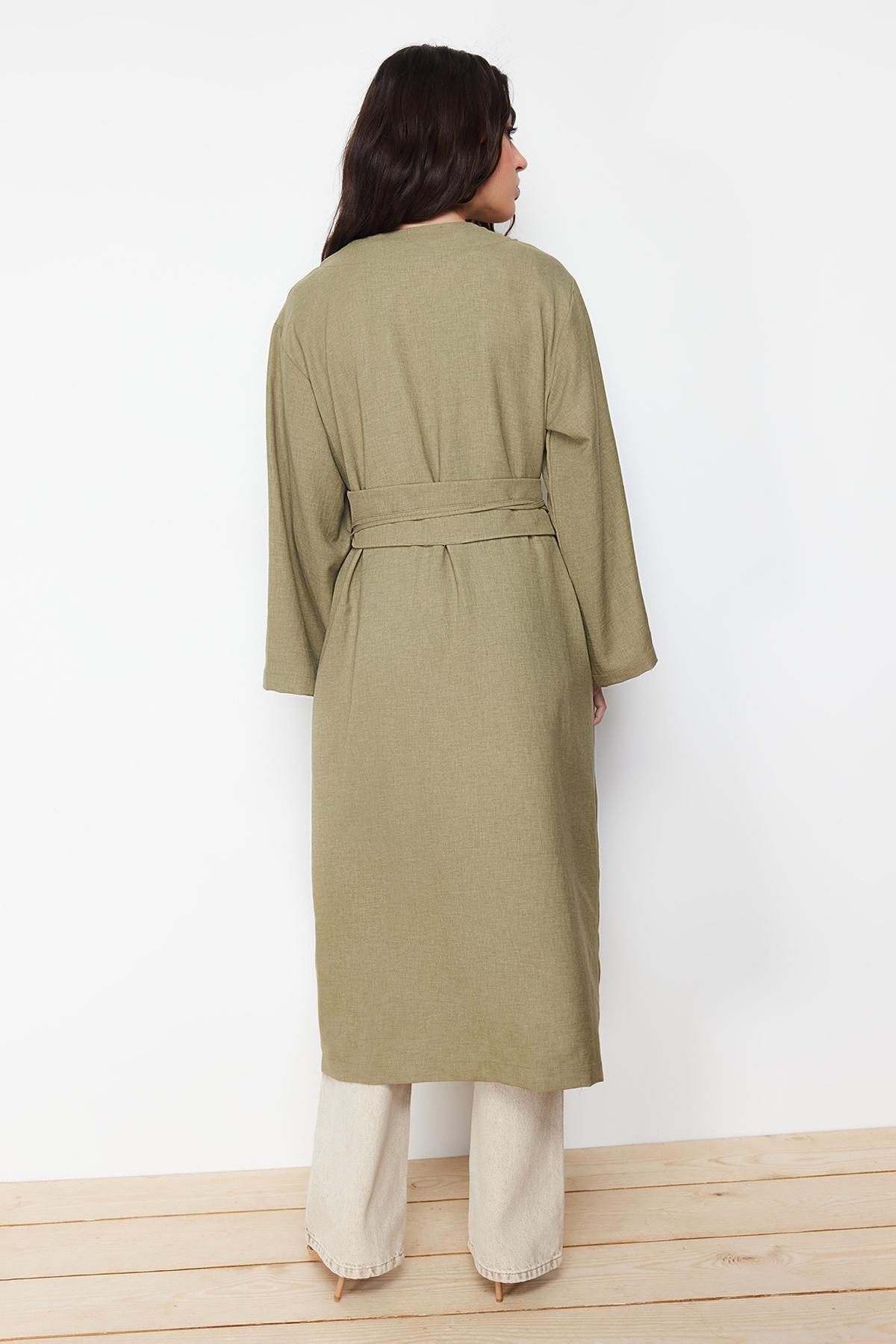 Green Waist Tie Detail Kimono, , large image number 12