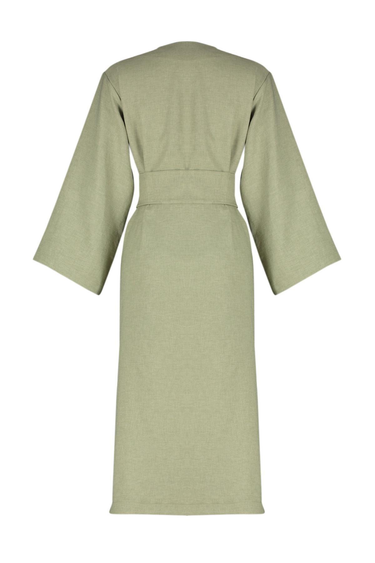 Green Waist Tie Detail Kimono, , large image number 14