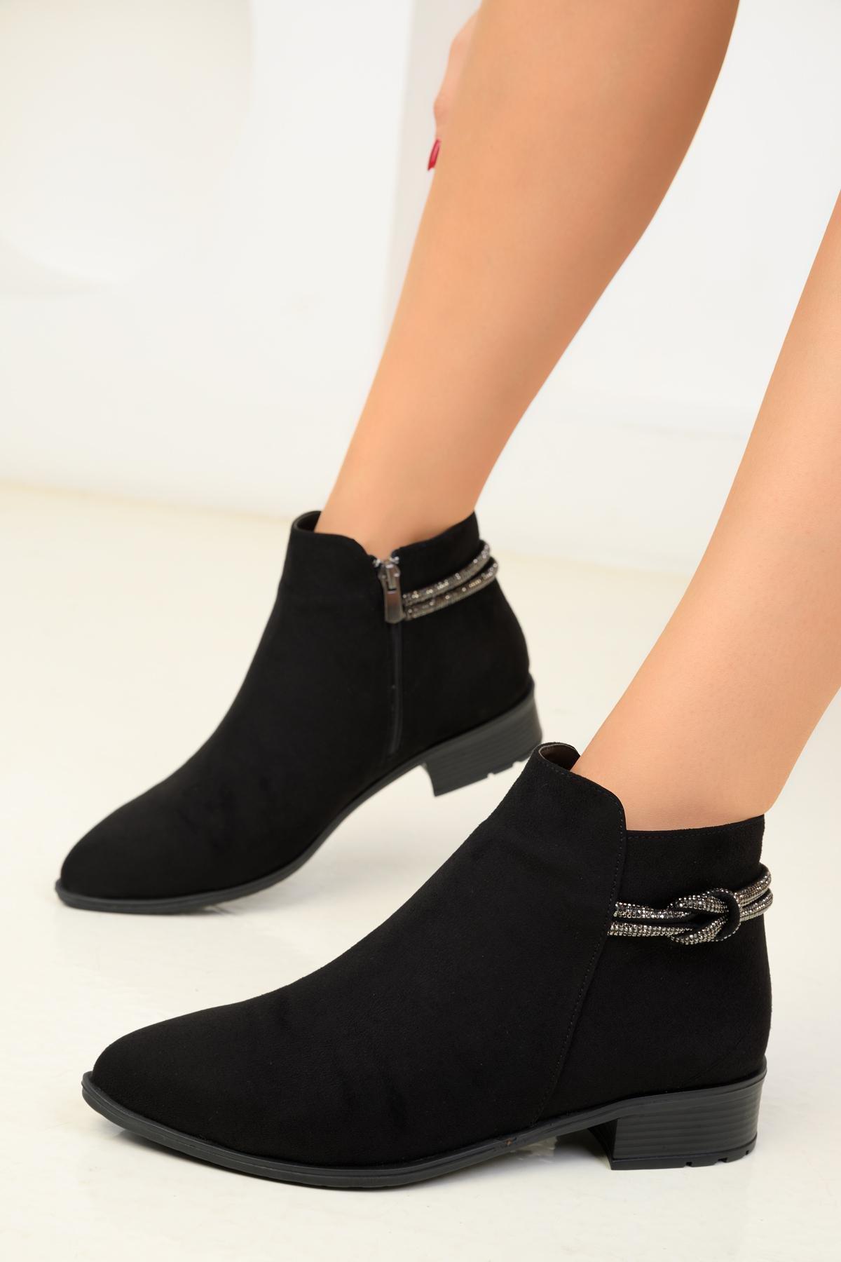 Black With Silver Details Suede Boots, C101_2531, large image number 2