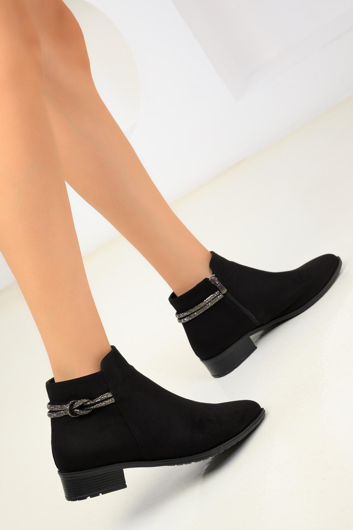 Black With Silver Details Suede Boots, C101_2531, large image number 4