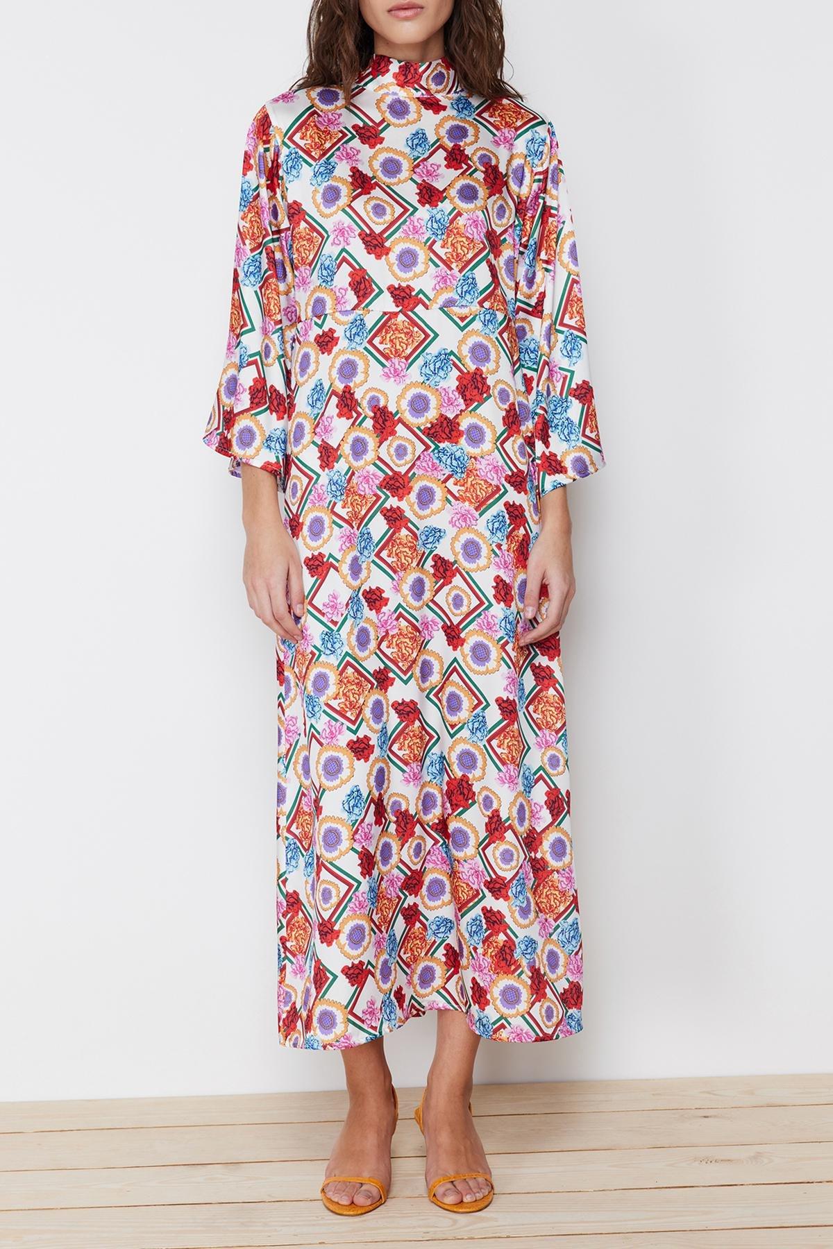 Multicolour Floral Patterned Satin Woven Dress, C101_1704, large image number 3