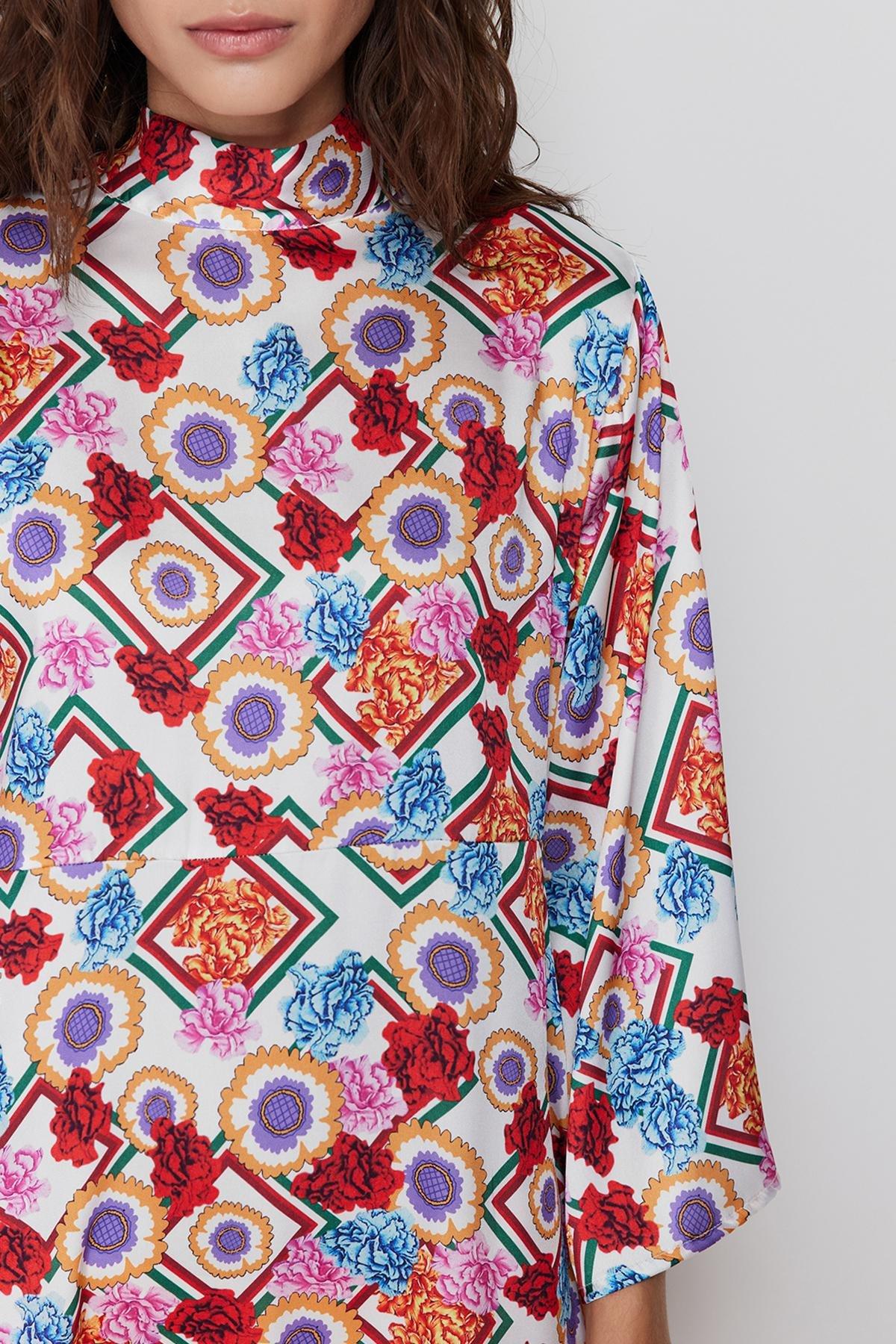 Multicolour Floral Patterned Satin Woven Dress, C101_1704, large image number 4