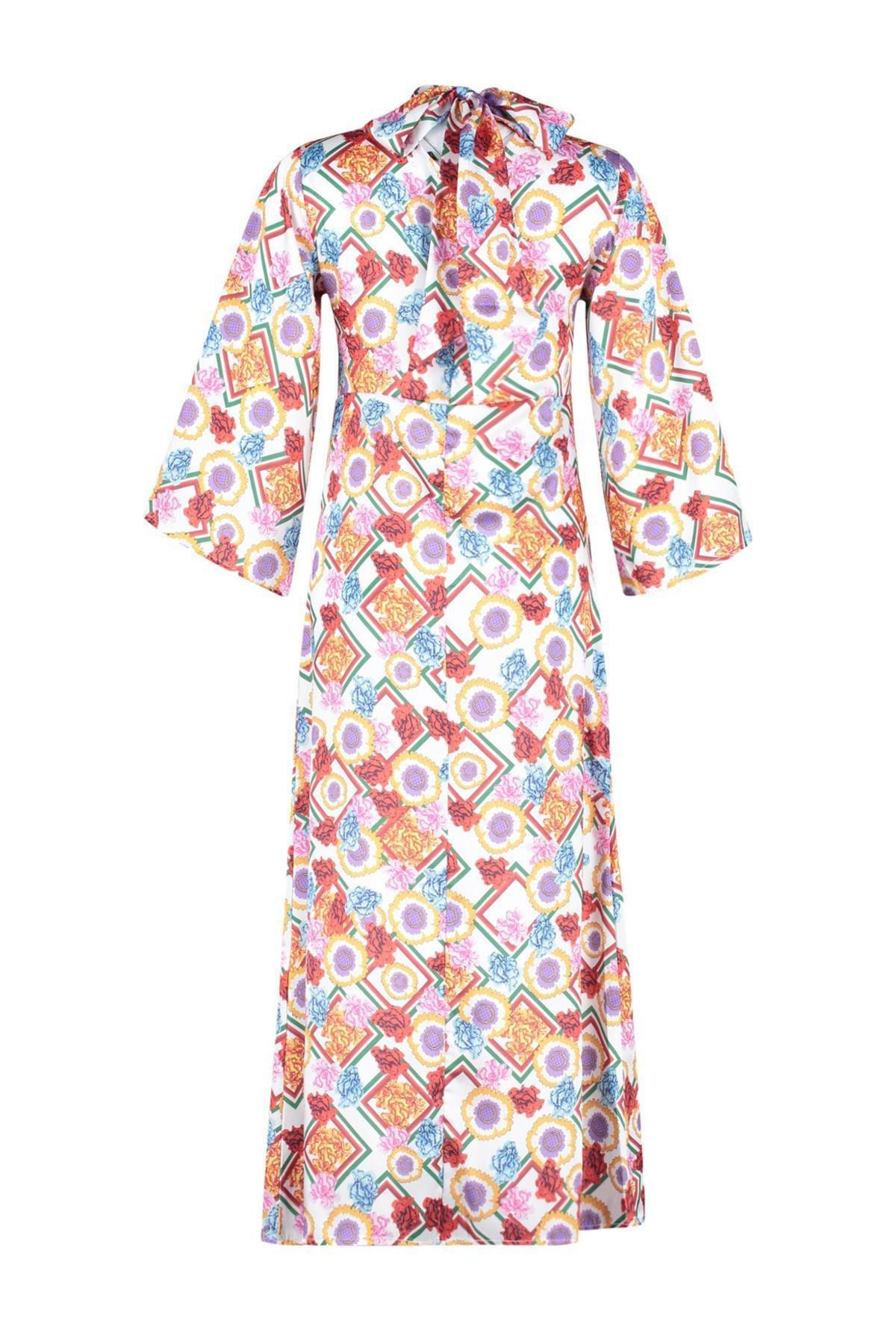 Multicolour Floral Patterned Satin Woven Dress, C101_1704, large image number 6