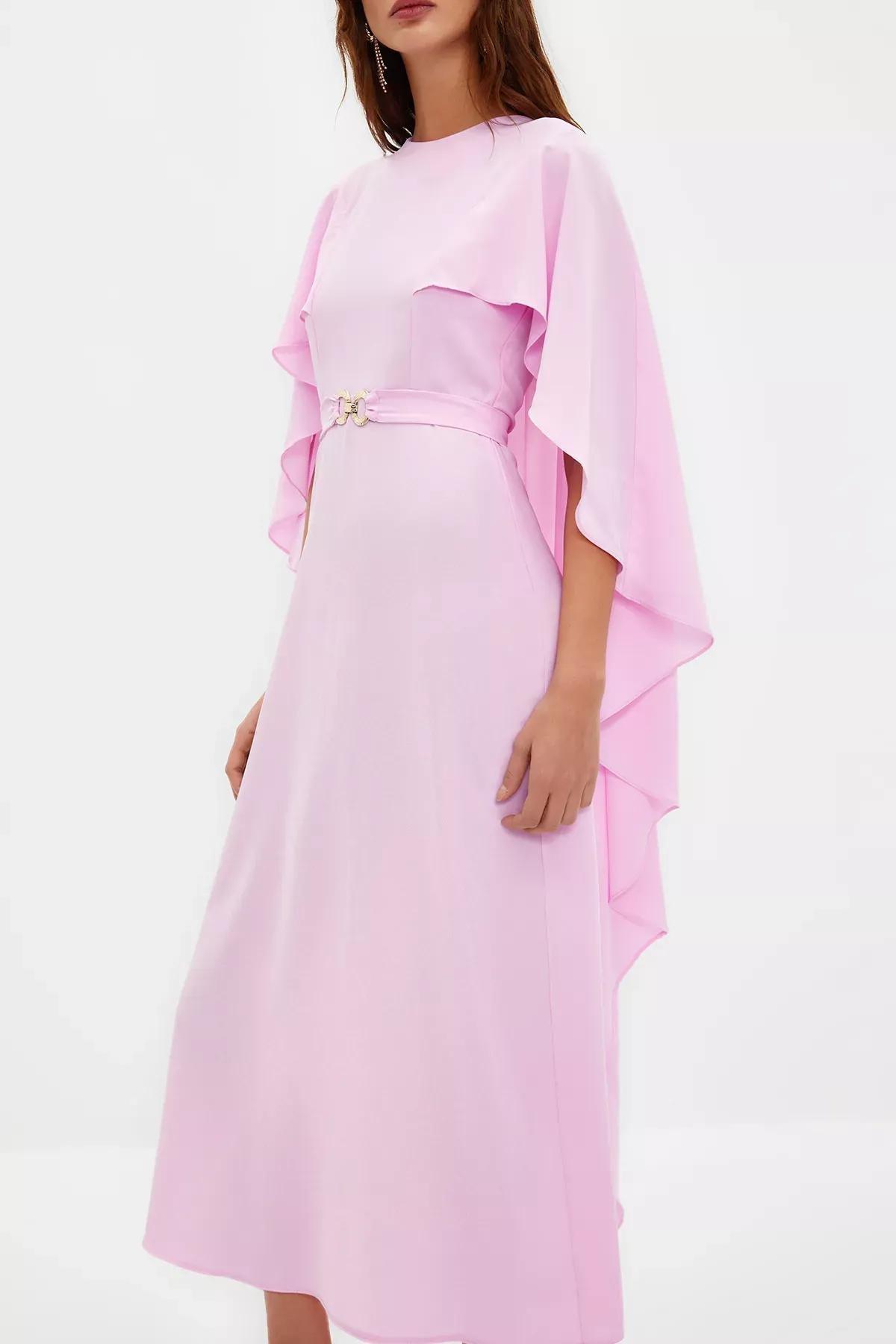 فستان مناسبات بوشاح كيب وحزام، بنفسجي, Lilac, large image number 2