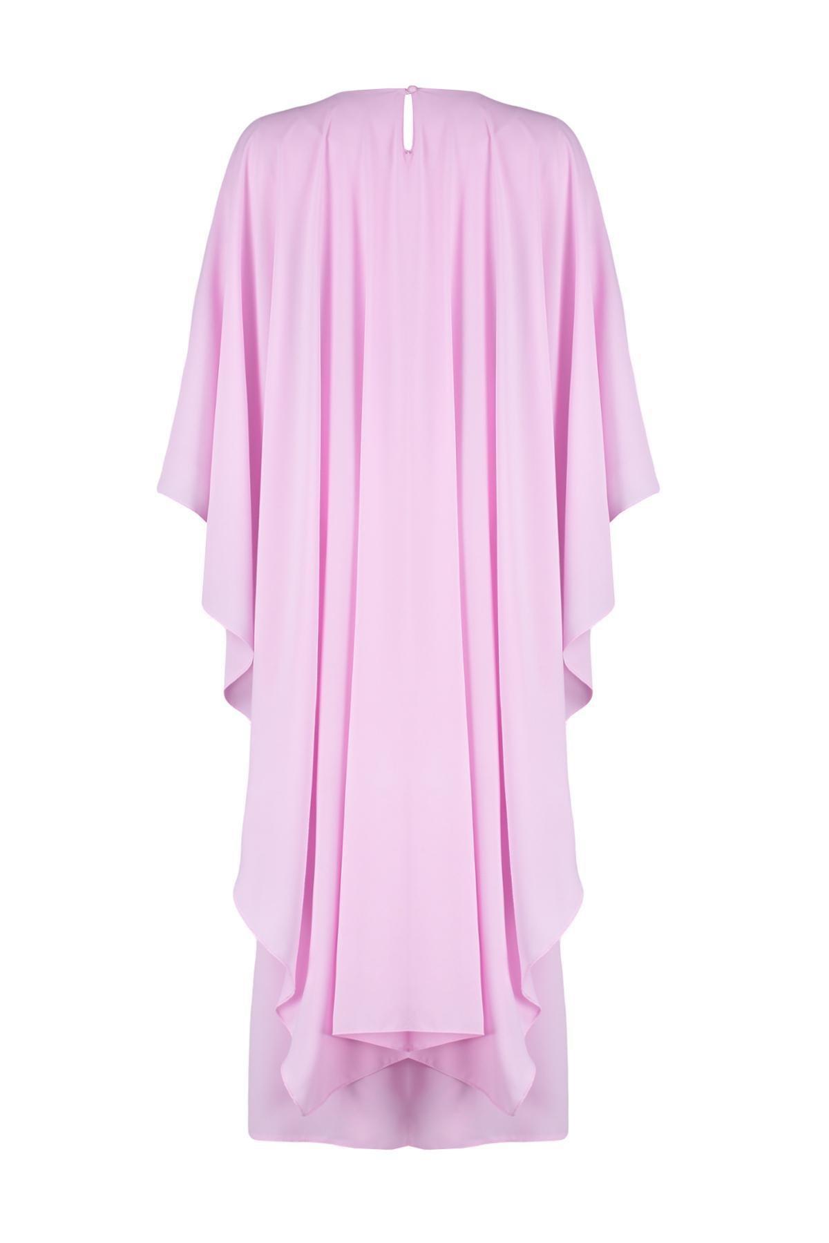 Purple Belted Cape Detailed Occasionwear Dress, , large image number 6