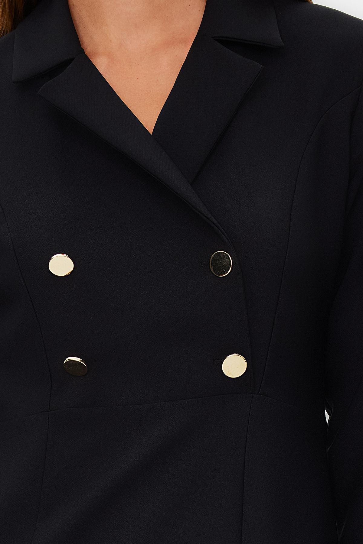 Black Double Breasted Collar Button Dress, , large image number 3