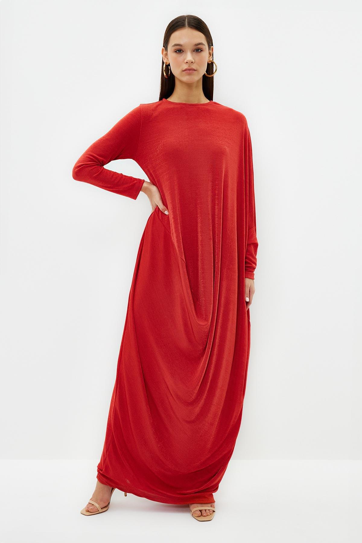 Red Stylish Long Sleeve Kaftan Dress, , large image number 3