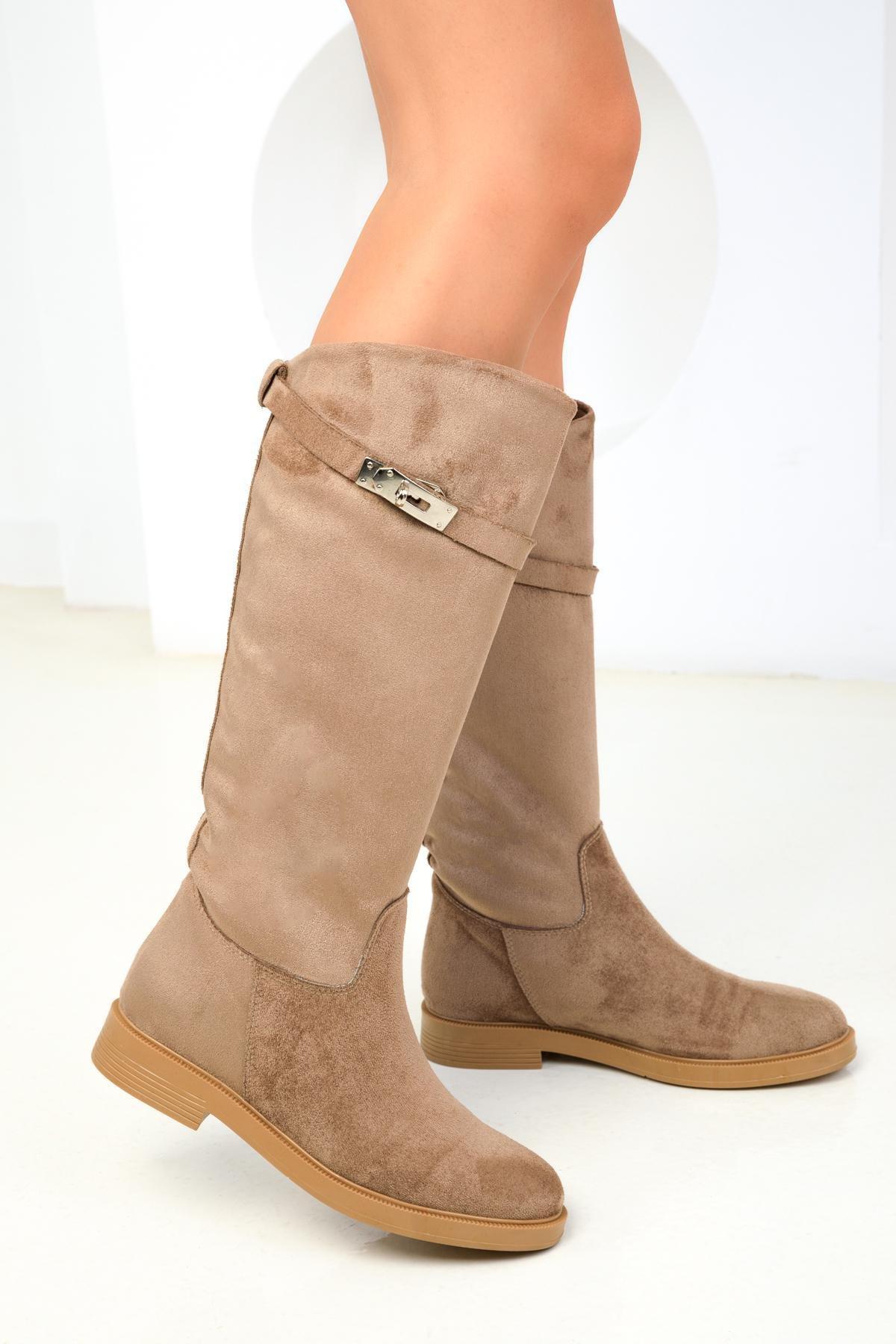 Beige Suede Boots, , large image number 1