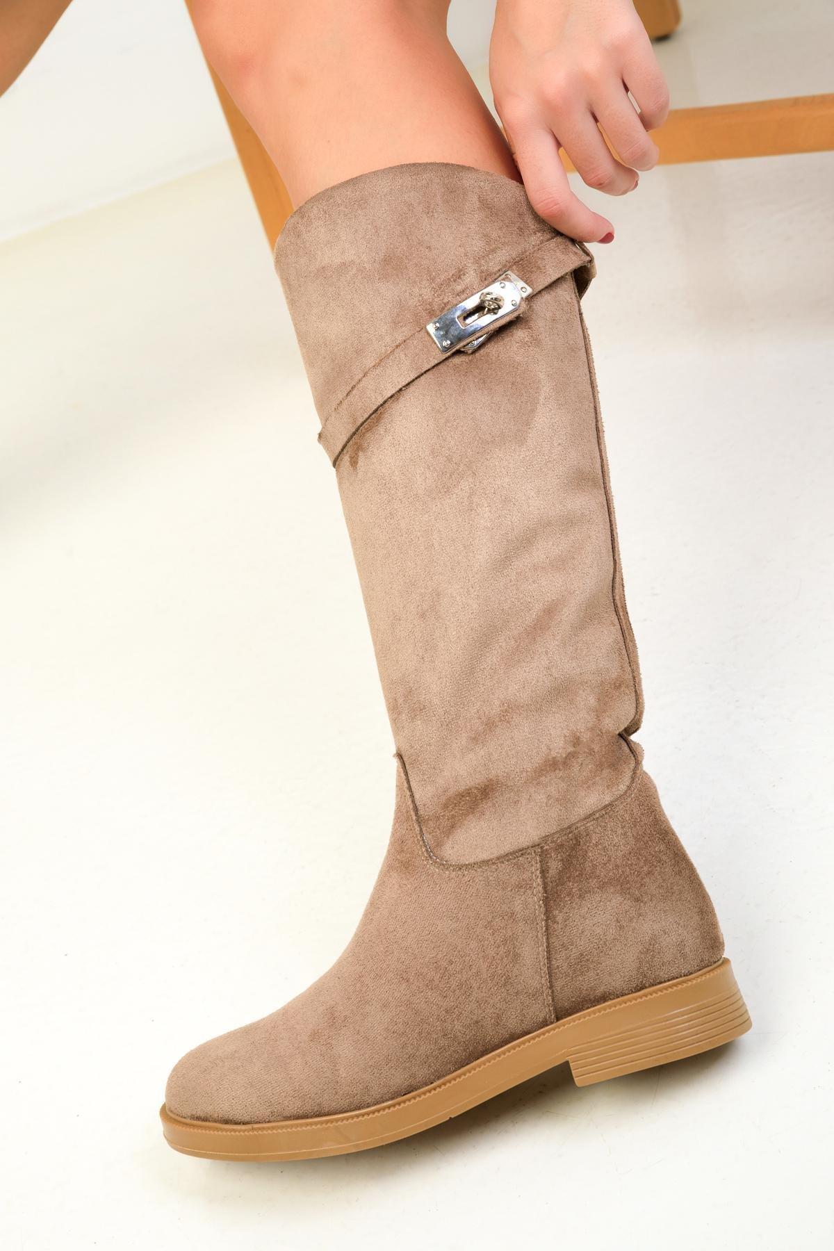 Beige Suede Boots, , large image number 4