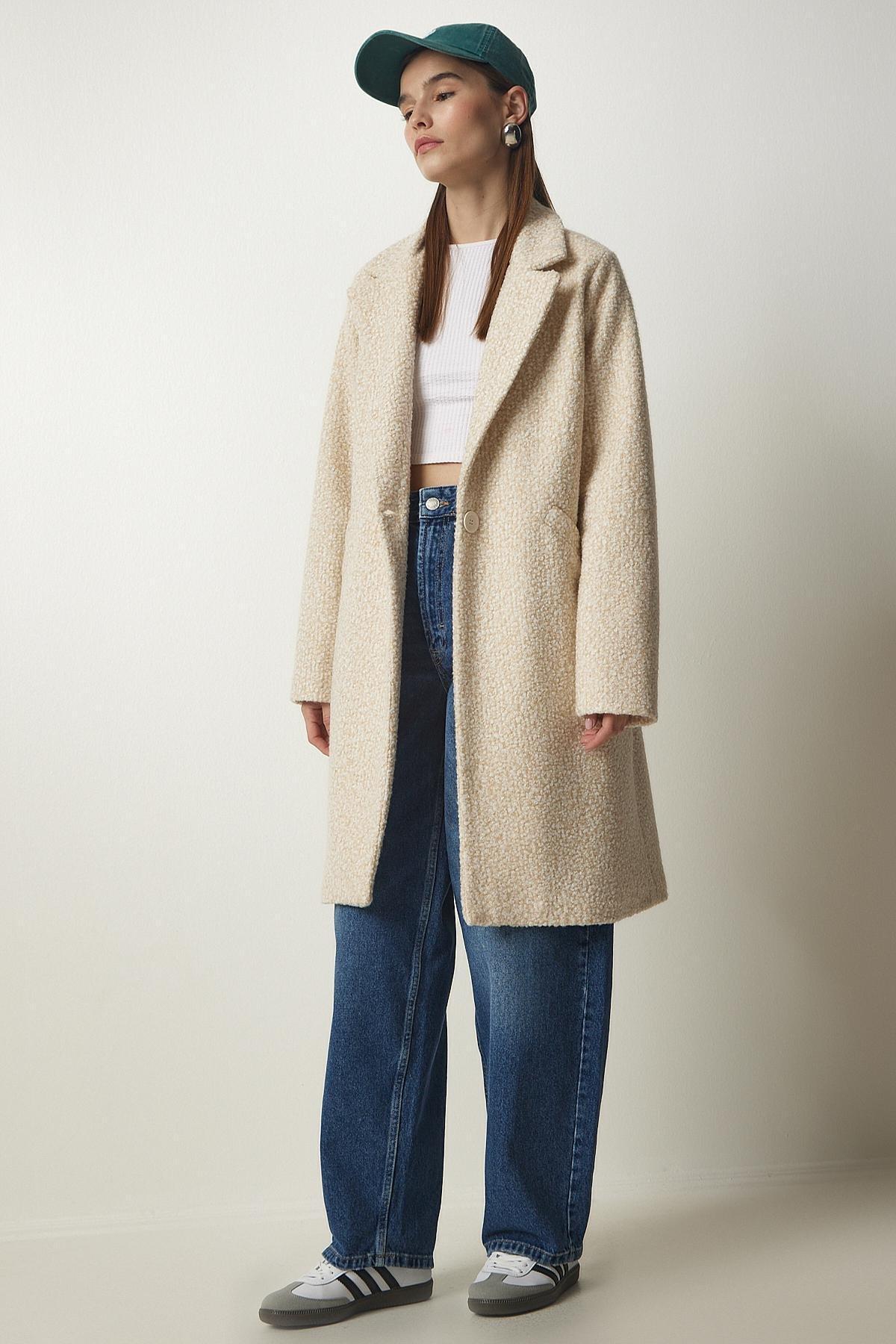 Cream Midi Pocket Boucle Coat, Cream, large image number 0