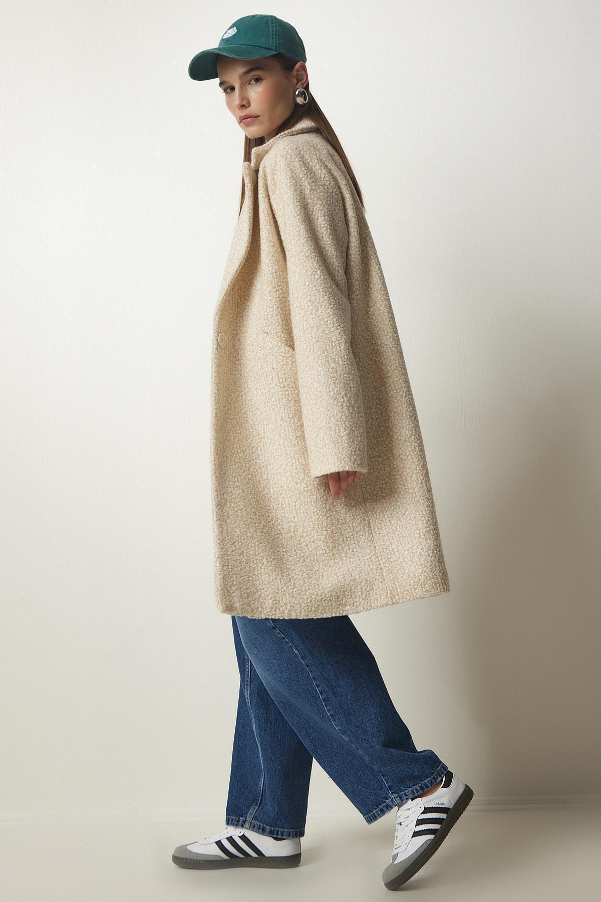 Cream Midi Pocket Boucle Coat, Cream, large image number 1